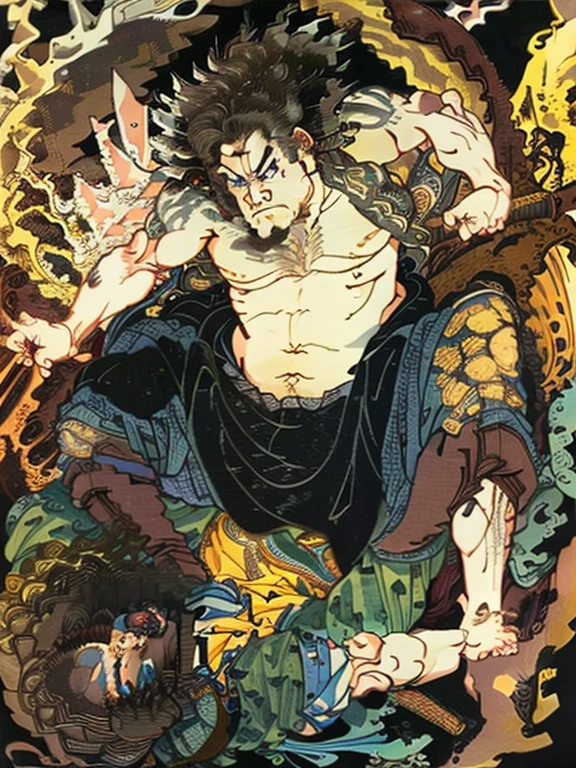 full bodyesbian,Big lance,the whole,Extreme detail description,Utagawa Kuniyoshi,(Emotional physical movements:1.3), Best quality,(White background)