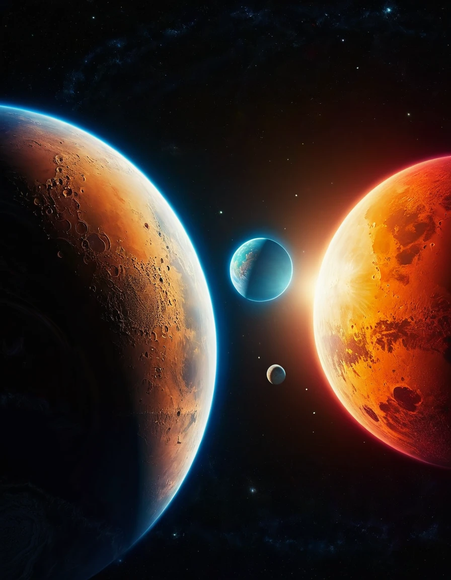 8k quality, a planet with two very bright moons..