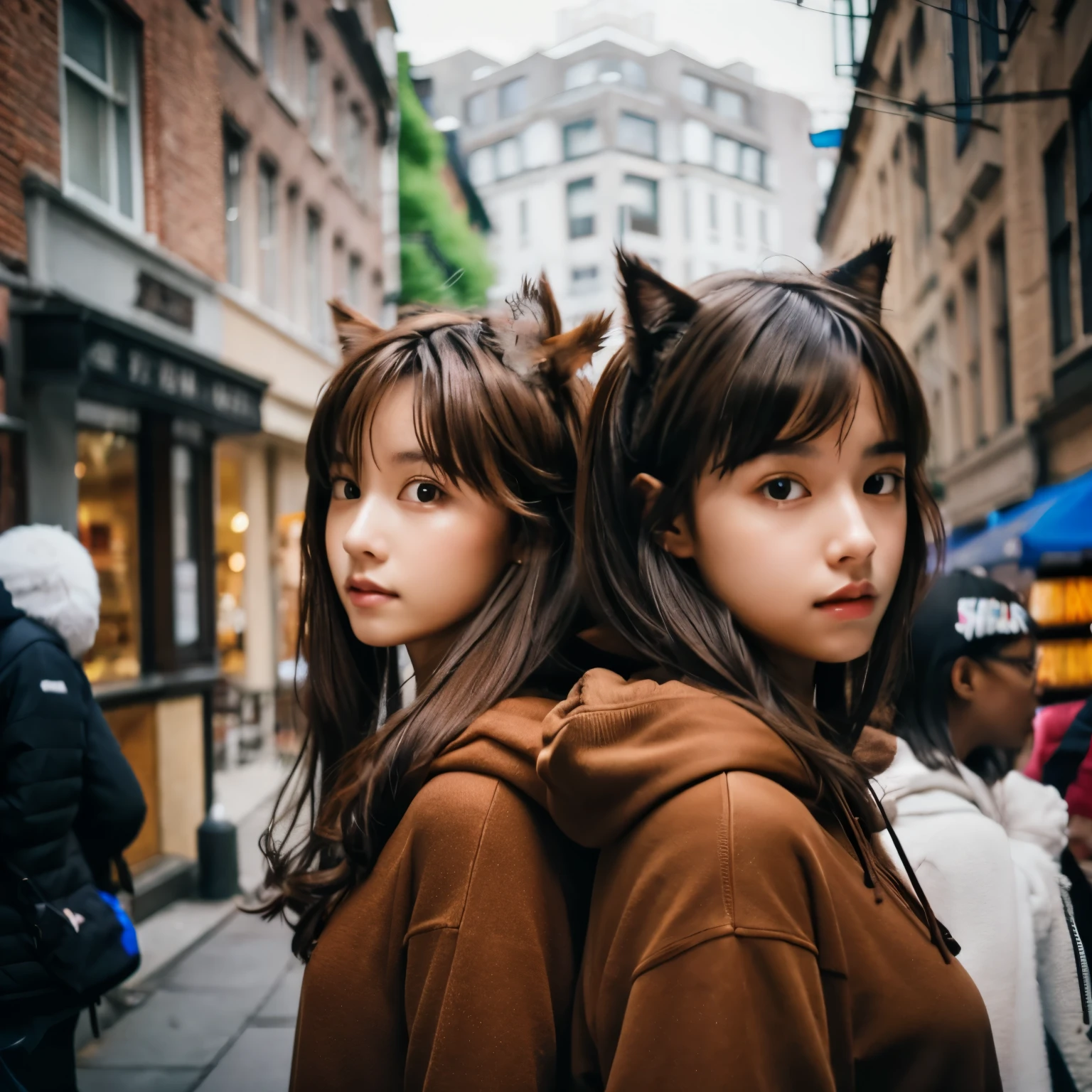 woman、brown hair、hoodie