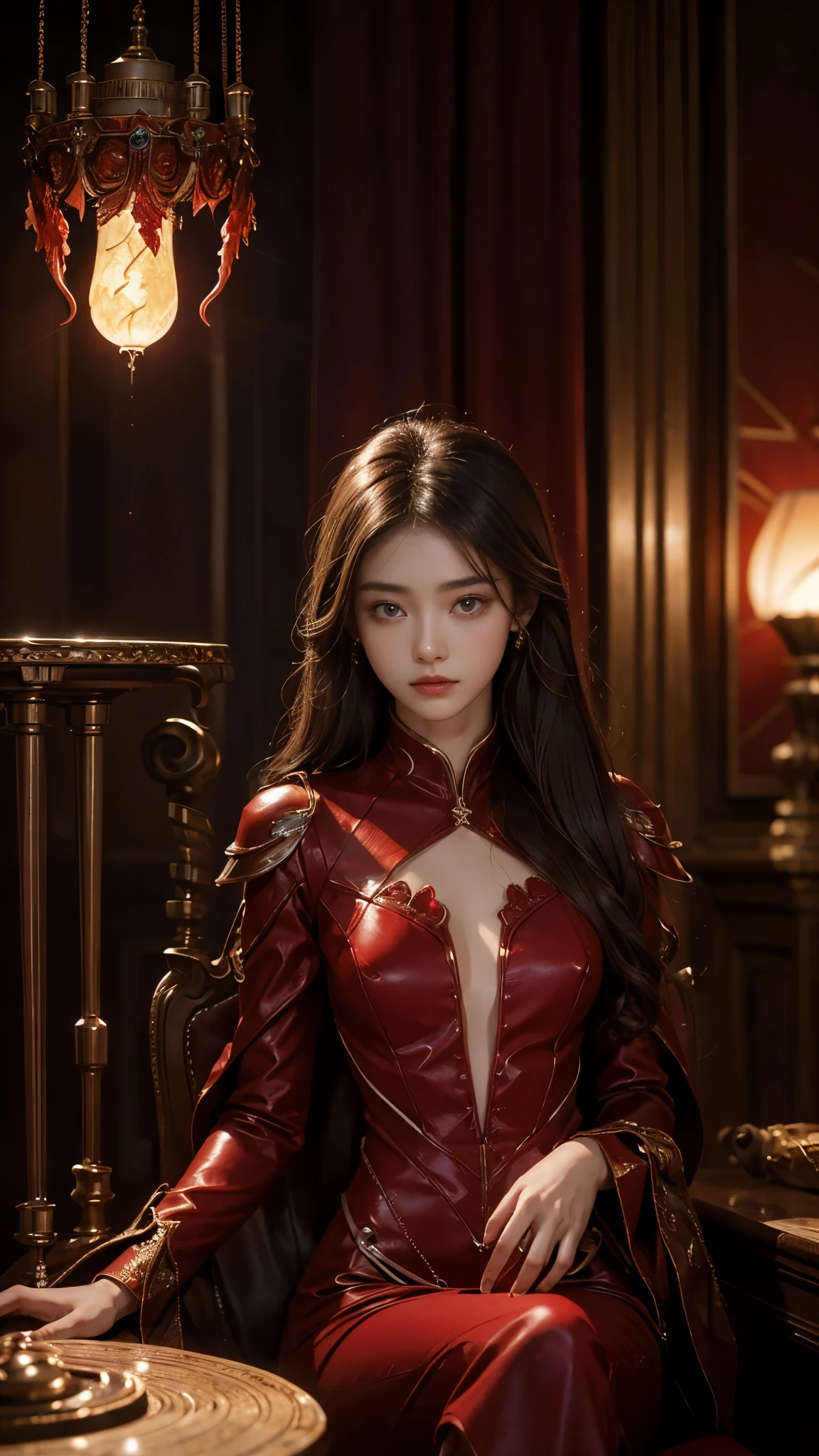 Full figure, seven -clinging shooting, 18 years old, wearing transparent science fiction clothes, exquisite faces, details, hands, ultimate details, amazing magnificence, LED internal lighting, Pedaipan style, fiber hair, glowing red iris, glowing red iris, sitting,