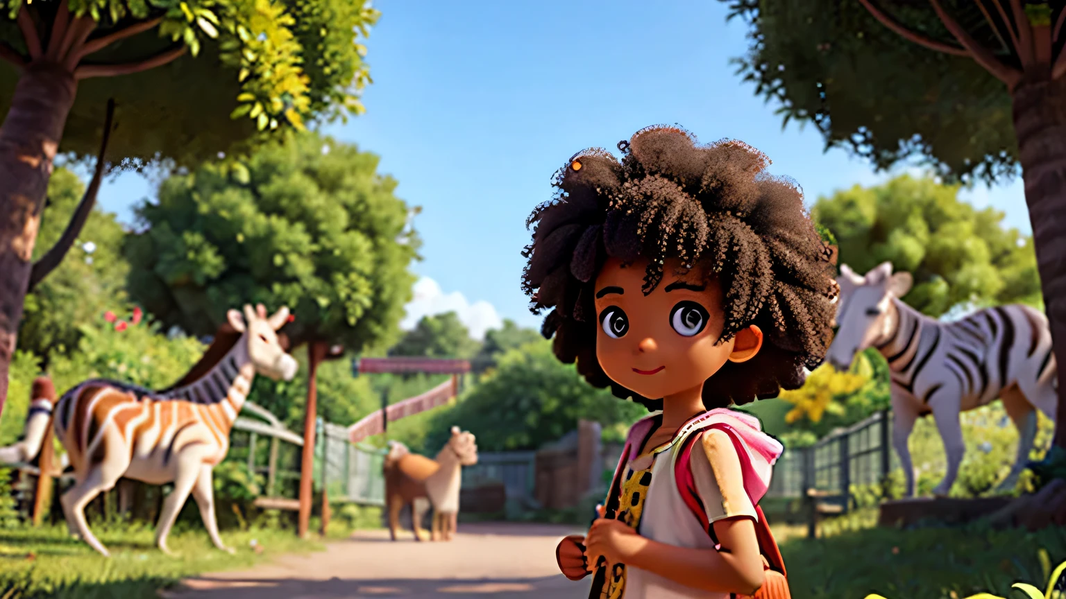 afro hair girl in a zoo
