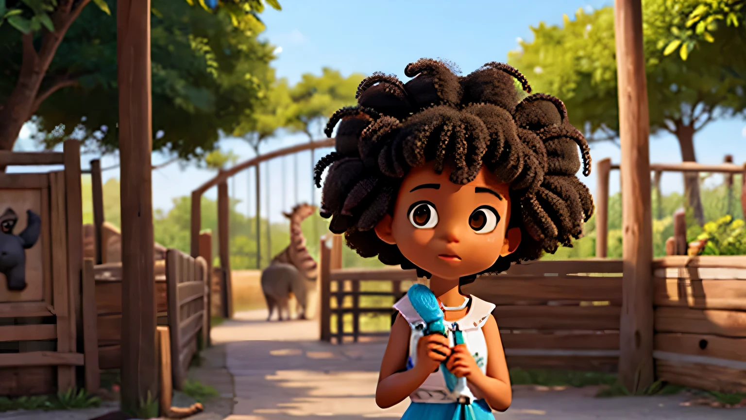 afro hair girl in a zoo