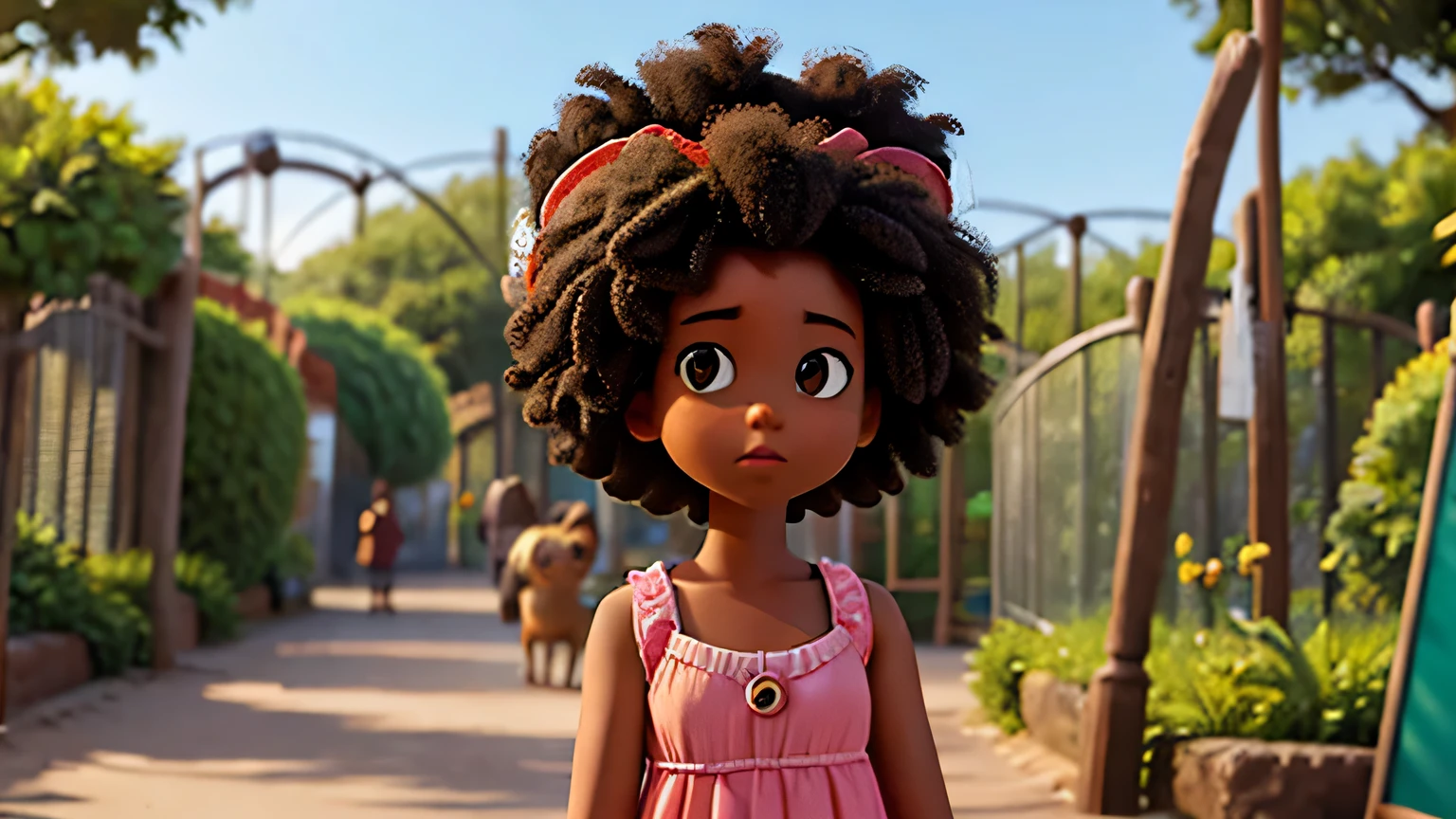 afro hair girl in a zoo