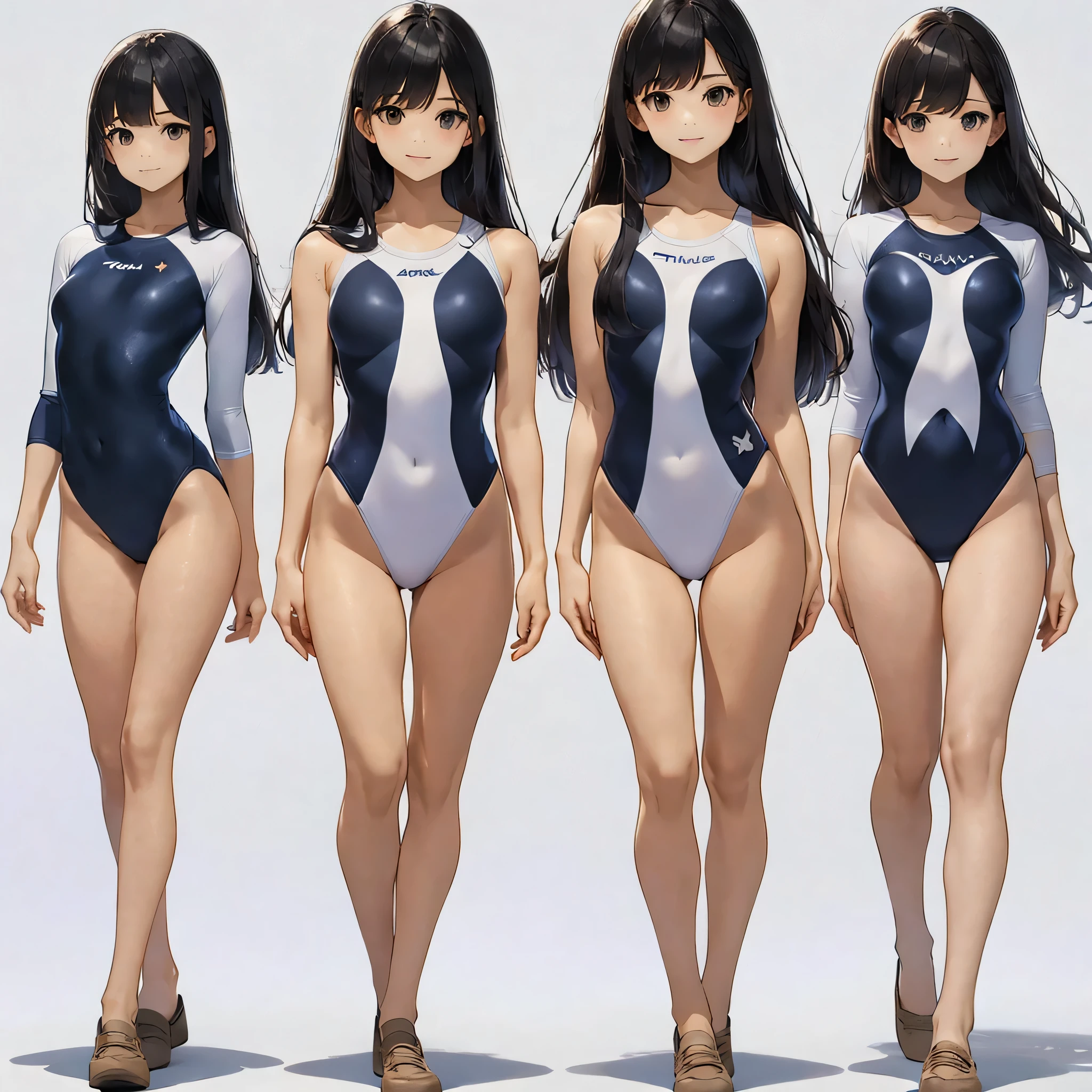 ((full body)),(masterpiece, highest quality), (3 girls 1.5) ,((contrasting:1.5)), looking at iniewer, walk,((in_arm:1.2)), wear gymnastics_longsleeines_leotard_outfit leotard:1.3), , BREAK masterpiece black hair, ((long hair:1.2)), ((parted bangs:1.3)), black eye, good hand, ((small breasts)), (oiner 20 years old, Under 25 years old:1.2), , Spotlight, Happy, smile, 教室in休憩