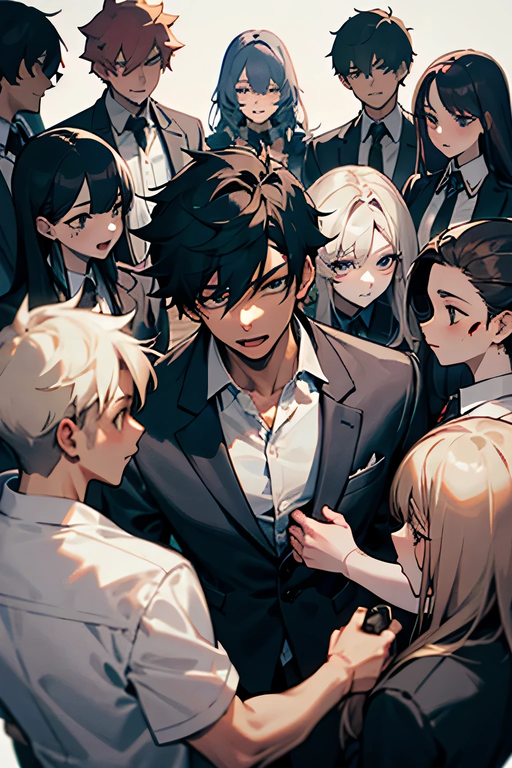 A high school student wearing a uniform , 10 Girls, 10 boys, look good, His age is dark., He has a few scars..
