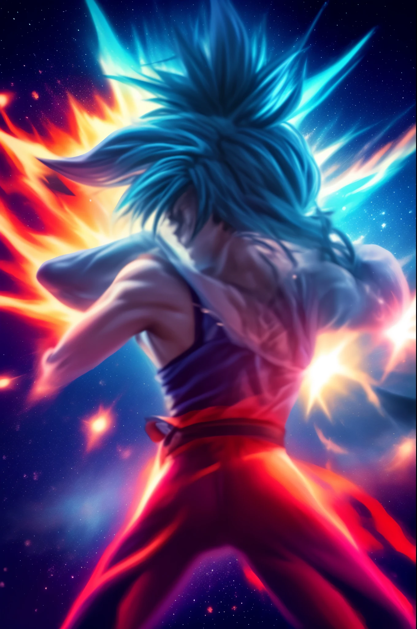 
Los cielos retumbaban con el estruendo de la batalla mientras Gaku, the fearless space warrior, se enfrentaba al temido Falso Super Saiyan. The earth trembled beneath their feet as sparks of gold and red energy danced in the air., reflejando la intensidad del enfrentamiento.

Gaku, with your unwavering determination, He unleashed a blast of ki in the direction of the False Super Saiyan.. Sin embargo, The enemy responded with a defiant roar., deflecting the attack with an agile and powerful movement.

The False Super Saiyan advanced with unstoppable ferocity, lanzando una serie de golpes devastadores contra Gaku. The space warrior defended himself bravely, bloqueando cada golpe con una destreza impresionante. Fiery energy emanated from their bodies as the clash of forces shook the surrounding landscape..

With a cry of determination, Gaku channeled his ki into an astonishing final attack., unleashing a wave of cosmic energy against his enemy. El Falso Super Saiyan, sorprendido por la fuerza del ataque, stepped back momentarily, but quickly rallied to counterattack with even more ferocity.

The battle reached its peak when both warriors collided in a dazzling burst of energy.. The sky lit up with a dazzling light as Gaku and the Fake Super Saiyan waged an epic fight for the fate of the universe..

Finalmente, with one last effort, Gaku channeled all his power into a final blow., sending the False Super Saiyan across the sky in a blast of dazzling energy. Con el enemigo derrotado, Gaku stood triumphant, His indomitable spirit resonating through the reaches of space.

This concludes the legendary battle between Gaku and the False Super Saiyan, a confrontation that will be remembered in the annals of time as an example of courage, determination and sacrifice.