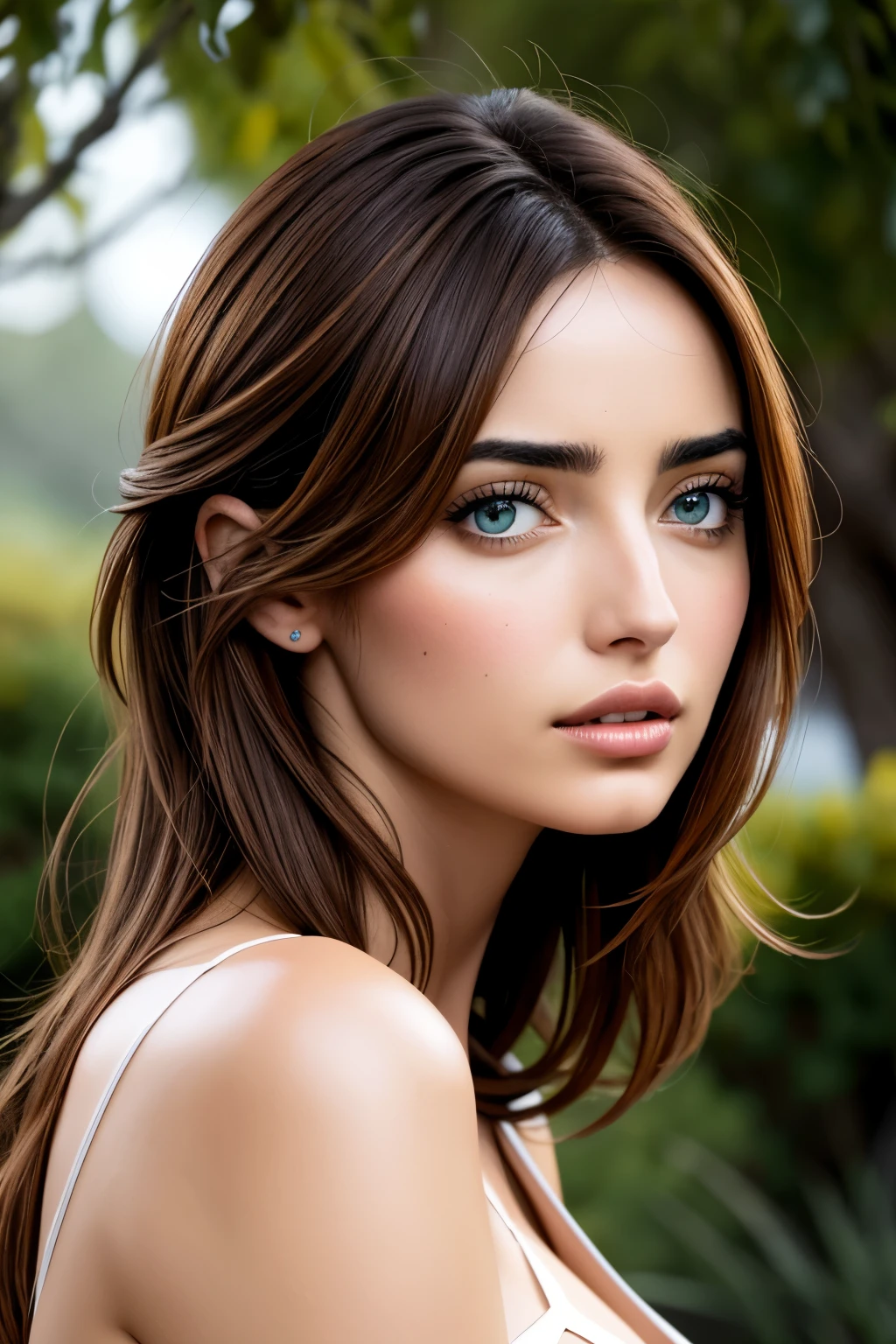 Obra maestra, a beautiful woman with facial features similar to Ana de Armas, exudaba atractivo y realismo en todos sus detalles. Su estructura facial, ojos, nariz, and lips had a precise resemblance to those of Ana de Armas, mientras que still reteniendo una aparienciadistintamente rusa. El cuidado especial se dio a los detalles como el tono de piel, el color de cabello y el estilo para amplificar su belleza y autenticidad. He placed her in a beautiful setting that reflected his