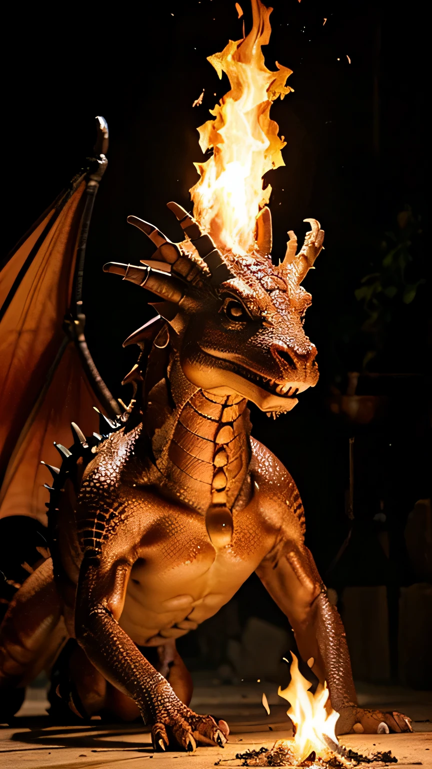 dragon marron lanzando fuego