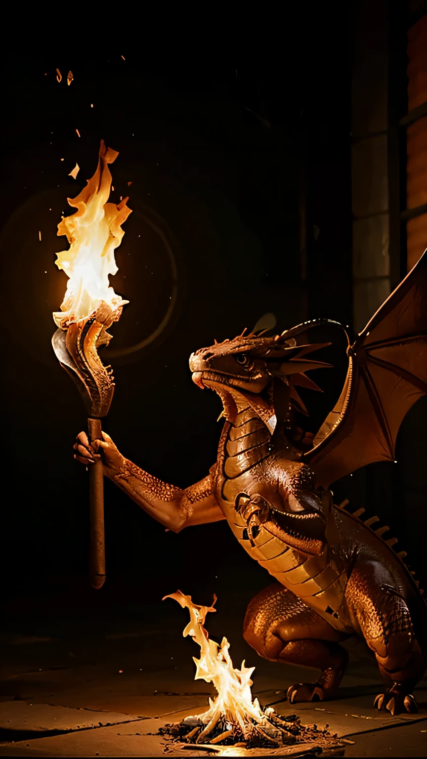 dragon marron lanzando fuego