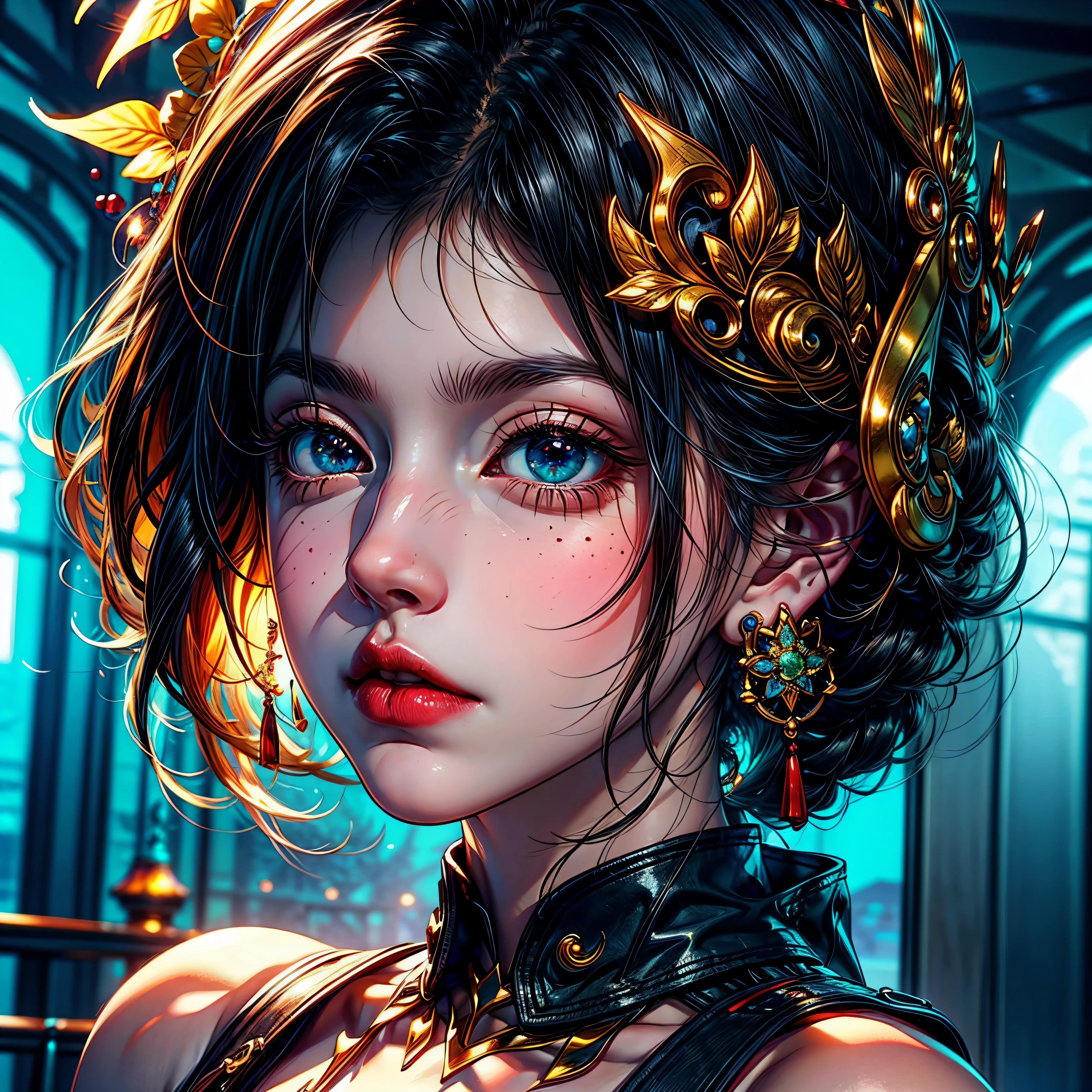 reveal fullbody luminous tattoo ❤ bioluminescent earring:Eiffel , epic chest tmasterpiece RAW nsfw naked, UHD, HDR, max best lighting, detailed background geometric multidimensional deep path equirectangular night cooling Eiffel earring, denim lens, Statue-of-Liberty standing, sexy epic gorgeous flirt flower, long curly deep blonde frange tourmaline, very detailed skin silks reddener curled eyebrows, very shiny skin, eyeliner, gothic epic brights eyes navy shadow, eye glitter, blush, macro chest micro necklace indigo lazuli sundrop, (close up, face focus: 1.2), (close-up, face focus: 1.2), look back sideboob, fishnet tights, bow, chocker, look-by, yellow saffron BridalDress kunzite Lys, max best quality, ultra high-quality, ultra high-definition, ultra high-quality texture, ultra high quality shadow, ultra high detail, epic beautiful detailed, fine detailed, extremely detailed cg, high detailed texture, a ultra-realistic representation of the face, ultra professional photorealistic, UnrealEngine5 epic tmasterpiece ultra_high-quality ultra_high-details ultra-sharp-focus ultra_high-resolution ultra_high-definition UHD HDR vibrant DSLR vivid colorful lighting reflection, varies multi etc. --v6 --s1000 --c20 --q5 --chaos100