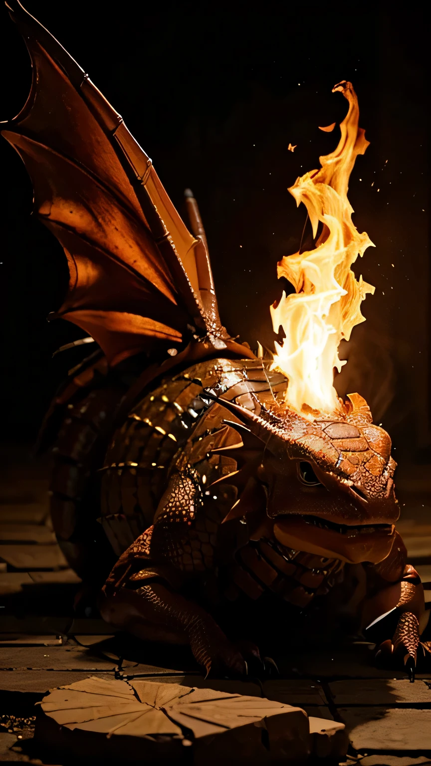dragon marron lanzando fuego