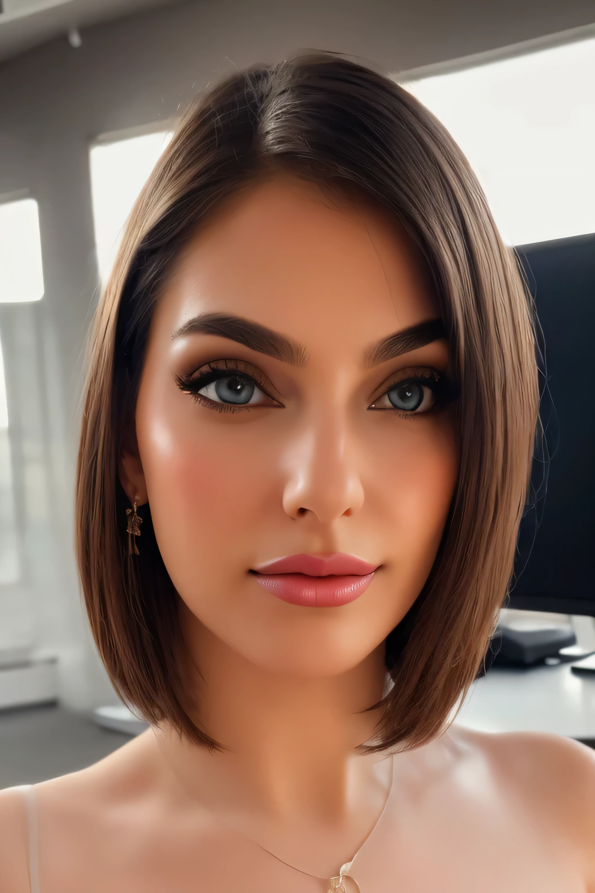 Mejor calidad, Photorealista, ultra detallado, finamente detallado, high resolution, Fondo de pantalla 8k, Foto en color crudo, profesional, alto nivel de detalle, (Modelo anunciando una computadora...). Beautiful 35 year old woman, (pale skin), (obra maestra), (cuerpo completo), (blue eyes), realista, cara feliz, (pintalabios rojo), sonrisa expresiva, ((pelo corto hasta los hombros), (pelo rubio)), ((little mom, sin escote)). vestido blanco para mujer, (Mejor calidad,4k,8K,high resolution,obra maestra:1.2),ultra detallado,(realista,photorealista,photorealista:1. 37),retrato, Traje a medida para damas,profesional setting,confident expression,corte de pelo elegante,Ambiente de oficina,edificio de oficinas moderno,impresionante arquitectura,elegant pose,mujer ejecutiva,Tacones altos,oficina amplia y luminosa,sharp focus,mujeres trabajando juntas,aspecto pulido,paleta de colores neutros,soft natural lighting,Clean and minimalist design,important business meeting, Patrones intrincados en traje, peinado bien arreglado,Escritorio con ordenador y papeleo,aire de autoridad,mujeres exitosas y realizadas,foto premiada, (cara a cara), (Mira a los espectadores), small light, Bajo contraste, facial symmetry, profundidad de campos, cinematic background, central image, suavemente iluminado, (finamente detallado skin), realista skin texture, detalles extremos de la piel, (pores: 0. 1), Small bust with good shape
