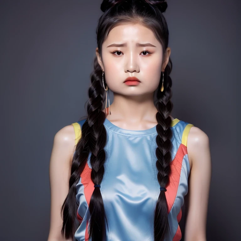 （best quality, masterpiece：1.2）, ID photo of a 13-year-old Chinese girl, sportswear, camisole，Pure cotton，gray background, Surrealism, ultra high definition, textured skin, high detail，facing the camera, 8K crocodile skeleton（（（platinum marble sunglasses）））