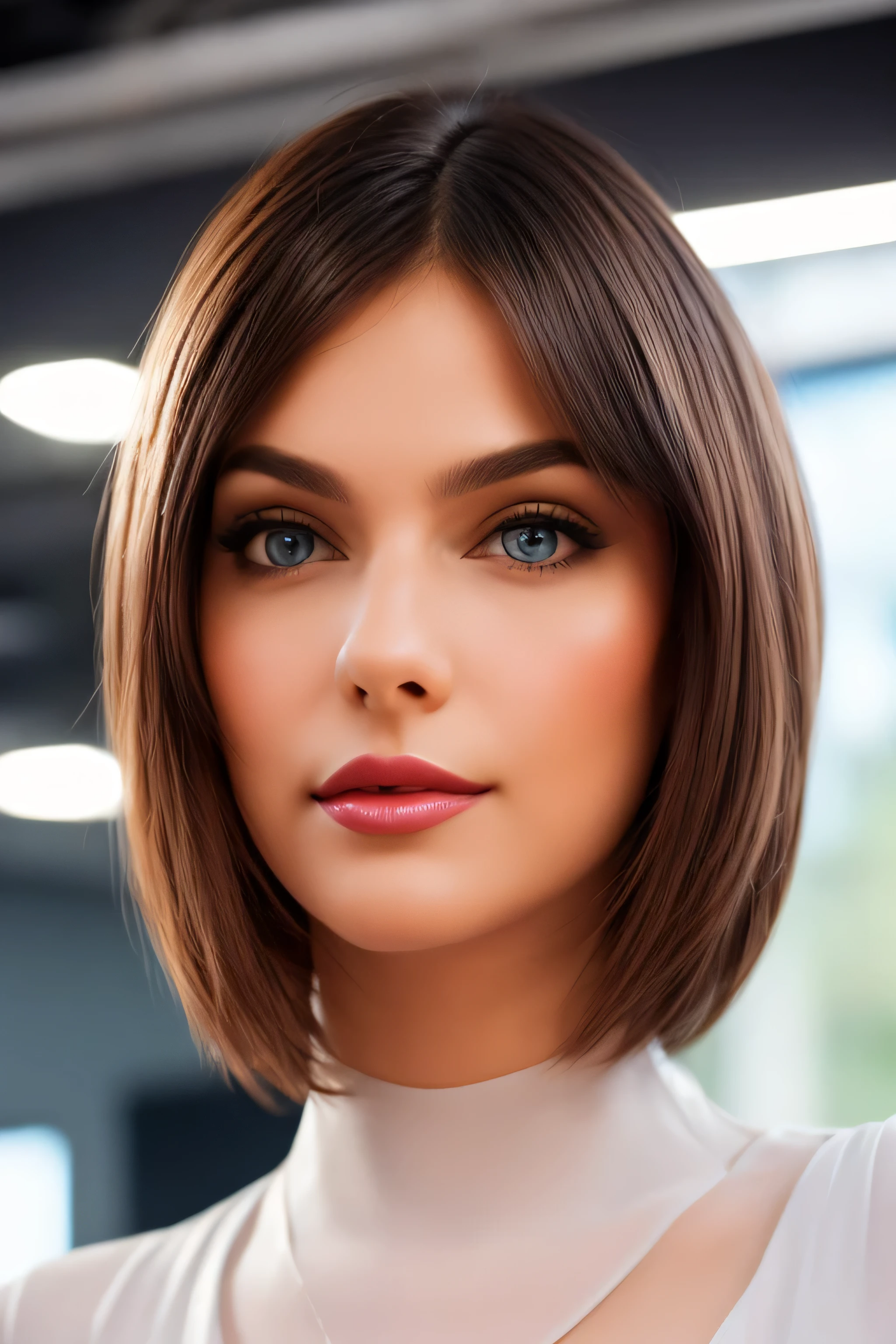 Mejor calidad, Photorealista, ultra detallado, finamente detallado, high resolution, Fondo de pantalla 8k, Foto en color crudo, profesional, alto nivel de detalle, (Modelo anunciando una computadora...). Beautiful 35 year old woman, (pale skin), (obra maestra), (cuerpo completo), (blue eyes), realista, cara feliz, (pintalabios rojo), sonrisa expresiva, ((pelo corto hasta los hombros), (cabello rosado)), ((little mom, sin escote)). vestido blanco para mujer, (Mejor calidad,4k,8K,high resolution,obra maestra:1.2),ultra detallado,(realista,photorealista,photorealista:1. 37),retrato, Traje a medida para damas,profesional setting,confident expression,corte de pelo elegante,Ambiente de oficina,edificio de oficinas moderno,impresionante arquitectura,elegant pose,mujer ejecutiva,Tacones altos,oficina amplia y luminosa,sharp focus,mujeres trabajando juntas,aspecto pulido,paleta de colores neutros,soft natural lighting,Clean and minimalist design,important business meeting, Patrones intrincados en traje, peinado bien arreglado,Escritorio con ordenador y papeleo,aire de autoridad,mujeres exitosas y realizadas,foto premiada, (cara a cara), (Mira a los espectadores), small light, Bajo contraste, facial symmetry, profundidad de campos, cinematic background, central image, suavemente iluminado, (finamente detallado skin), realista skin texture, detalles extremos de la piel, (pores: 0. 1), Small bust with good shape