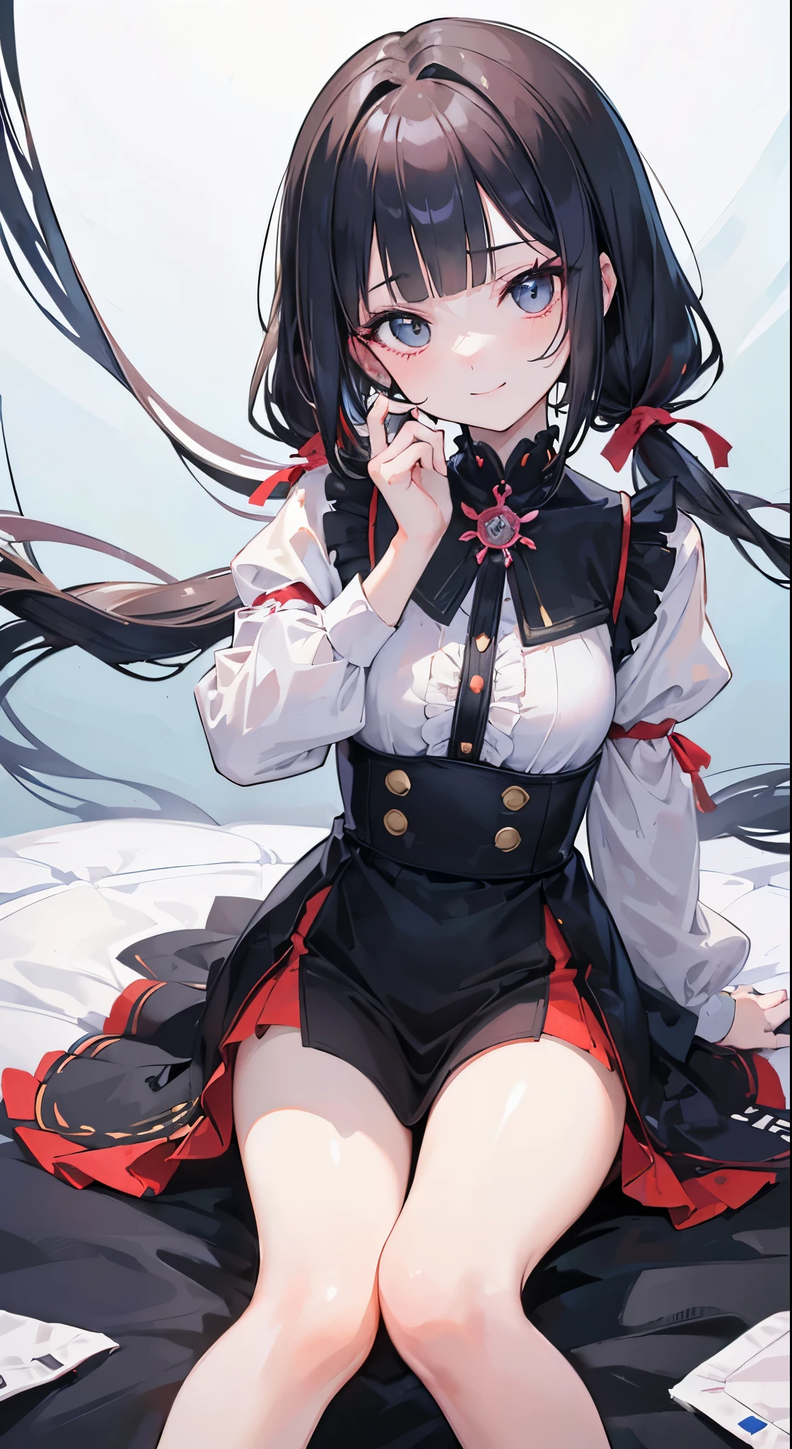 ((masterpiece,best quality))、only one woman, low pigtails,blunt bangs,hime cut,smile,delicate hands,anime,illustration,Two dimensions,beautiful girl,Erase extra arms,Erase extra legs,Erase extra fingers,other color clothes,same hairstyle,same hair color,idol clothes
