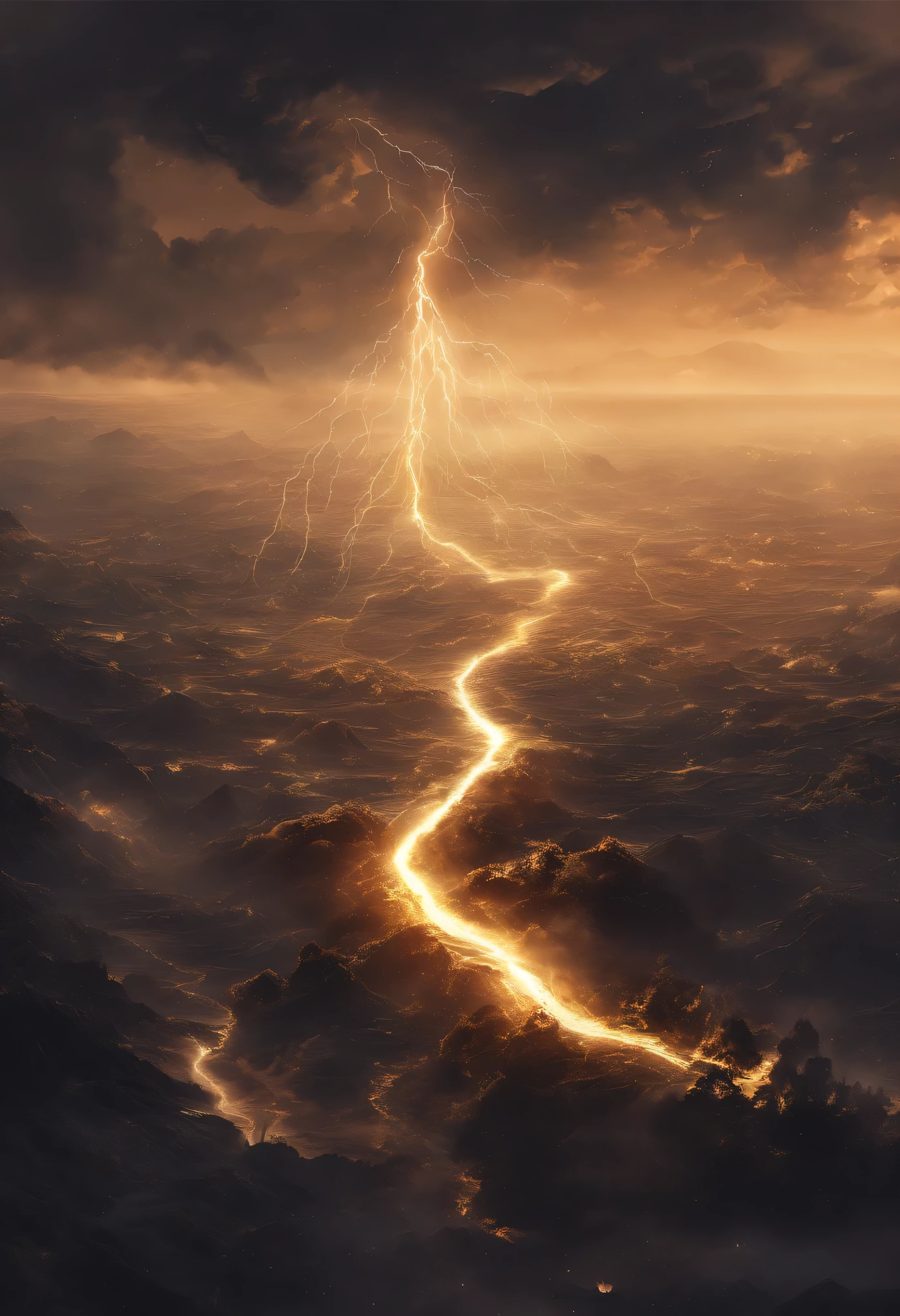 Black gold thunder and lightning,thunder clouds,destroy,lightning形态,lightning,universe,transcend,world,surface,horizon,lightning变成了纹路