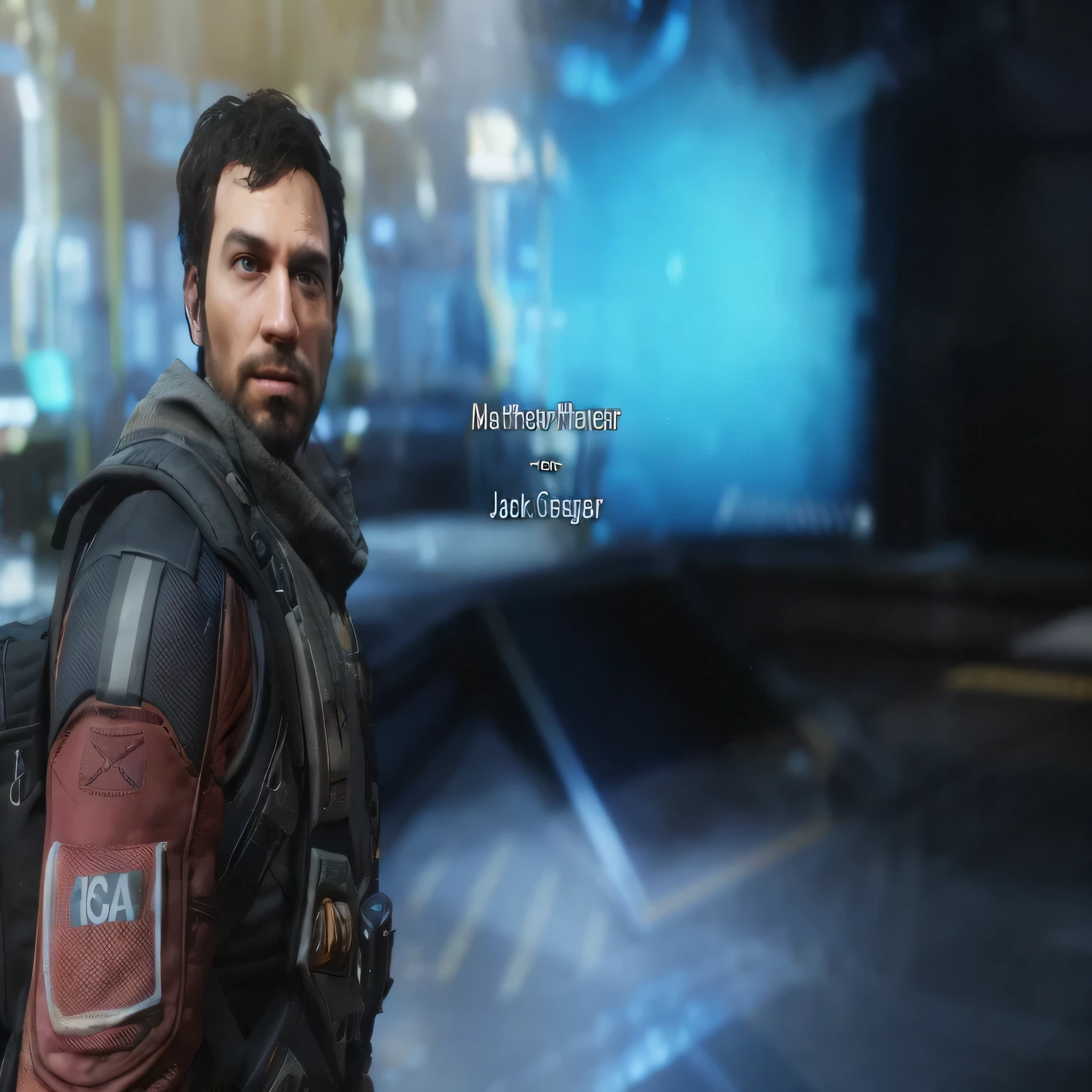 Close-up of man with backpack and backpack, character details, 8 thousand. character details, MAN character, character close up, Джим Керри в Gears of War, video game scene, 8 k character details, character close up, character close up, cinematic full character, Star Citizen, Star Citizen origin 100i