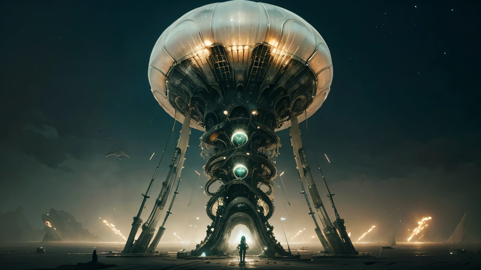 Insanely Detailed MOTHER SHIPS OF THE ALIENS INVASION Biomechanical JELLYFISH  MADE OF WHITE PALE SLIME, Painting By Ismail_Inceoglu Tom Bagshaw Dan Witz CGSociety Fantasy Art 4K

