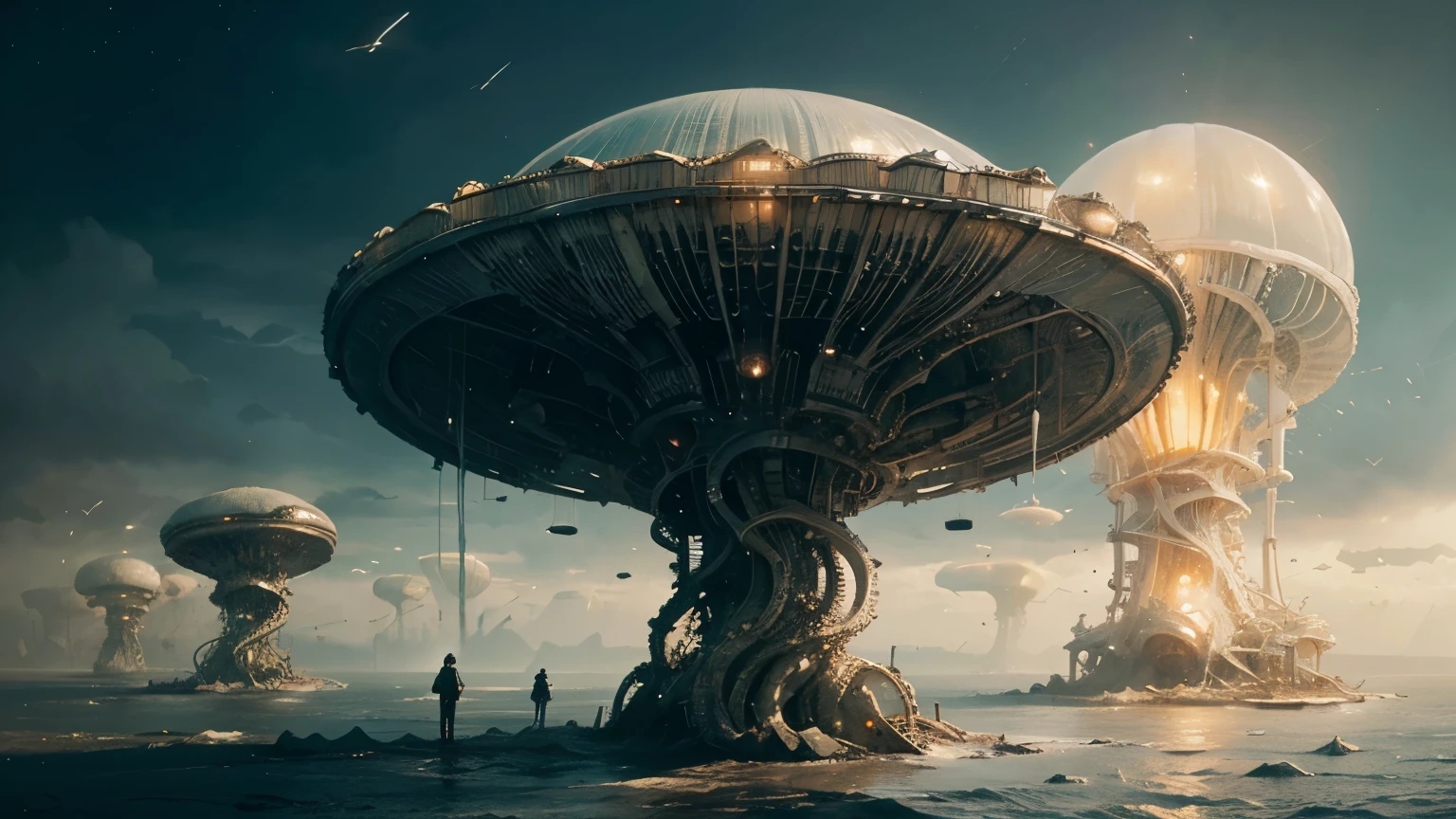 Insanely Detailed MOTHER SHIPS OF THE ALIENS INVASION Biomechanical JELLYFISH  MADE OF WHITE PALE SLIME, Painting By Ismail_Inceoglu Tom Bagshaw Dan Witz CGSociety Fantasy Art 4K
