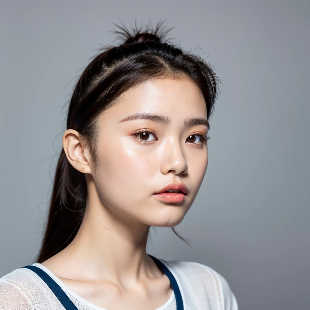 （best quality, masterpiece：1.2）, ID photo of a 16-year-old Chinese girl, sportswear, camisole，Pure cotton，gray background, Surrealism, ultra high definition, textured skin, high detail，facing the camera, 8K crocodile skeleton（（（platinum marble sunglasses）））