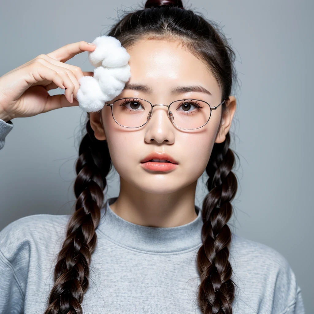 （best quality, masterpiece：1.2）, ID photo of a 16-year-old Chinese girl, sportswear, camisole，Pure cotton，gray background, Surrealism, ultra high definition, textured skin, high detail，facing the camera, 8K crocodile skeleton（（（platinum marble sunglasses）））