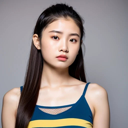 （best quality, masterpiece：1.2）, ID photo of a 16-year-old Chinese girl, sportswear, camisole，Pure cotton，gray background, Surrealism, ultra high definition, textured skin, high detail，facing the camera, 8K crocodile skeleton（（（platinum marble sunglasses）））