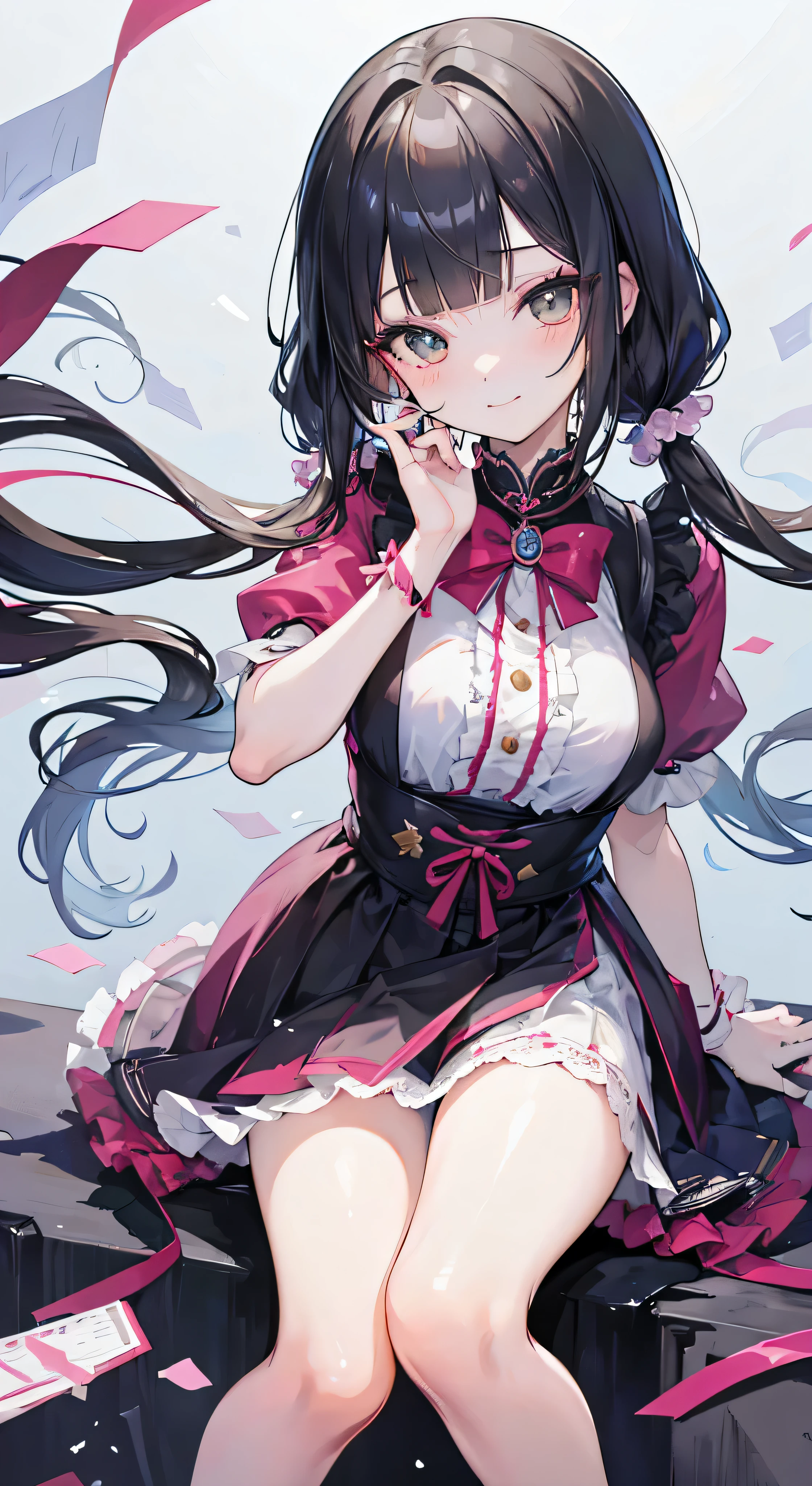((masterpiece,highest quality))、Only One Woman, Low pigtail,dull bangs,princess cut,smile,delicate hands,anime,shape,Two dimensions,beautiful girl,Remove extra arms,Get rid of excess legs,Remove excess fingers,clothes of other colors,same hairstyle,same hair color,idol clothes