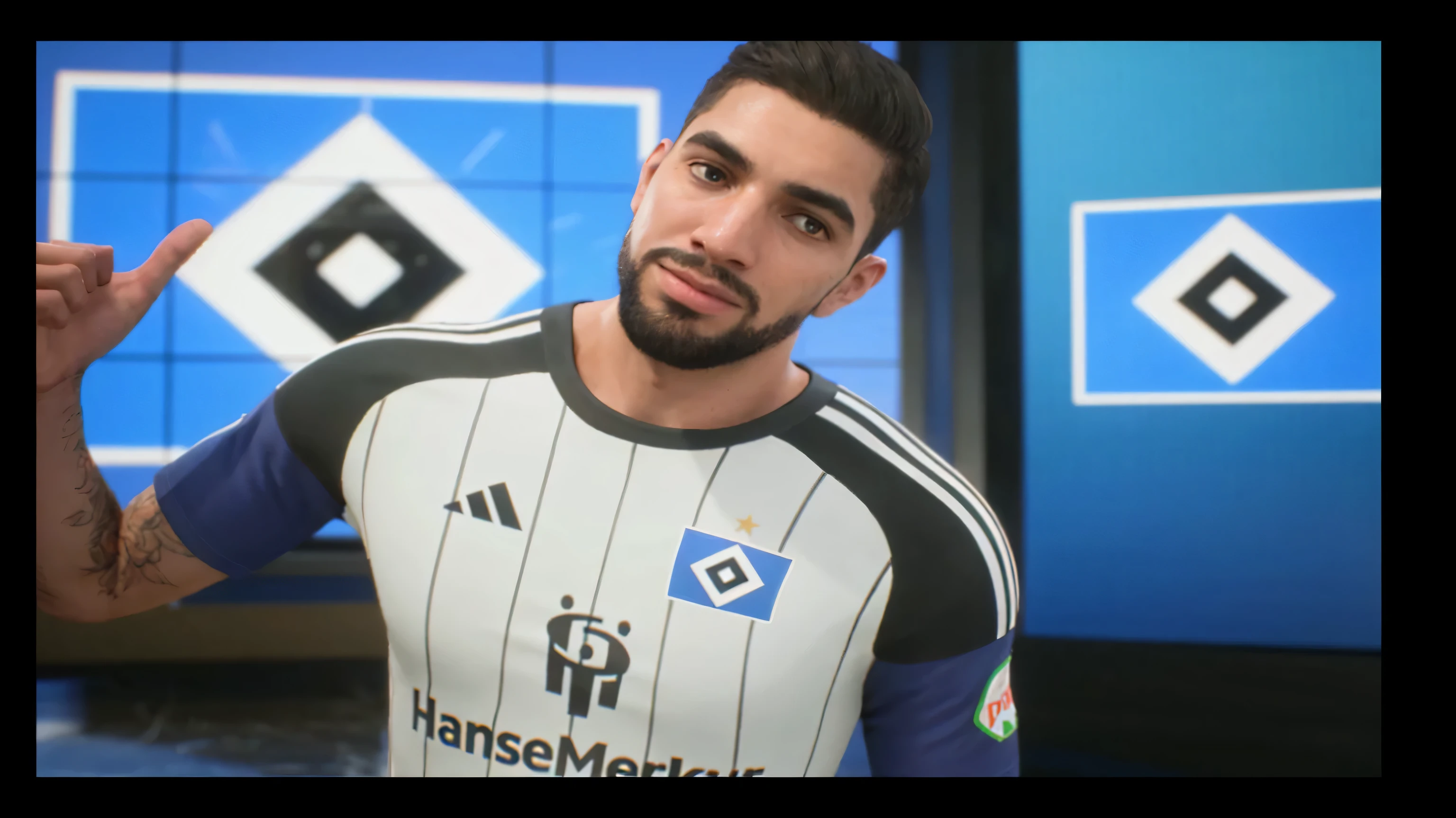 homem arafiado com cavanhaque e cavanhaque com camisa de futebol, 2020 captura de tela do videogame, 8K portrait rendering, no estilo de jogo 8k, captura de tela do videogame>, Octane 8K Rendering of Fine Details, [ Fotorrealismo 4K ], 8 k realista hiper detalhado, ela pratica esportes, Detalhado realista 8 K, Detalhe 8k, Detalhe 8k