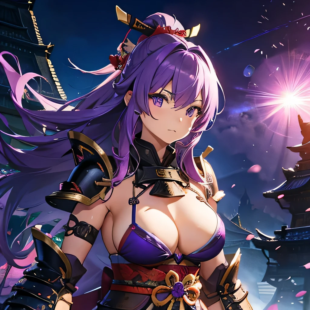 fantasy, purple bikini armor, female samurai
