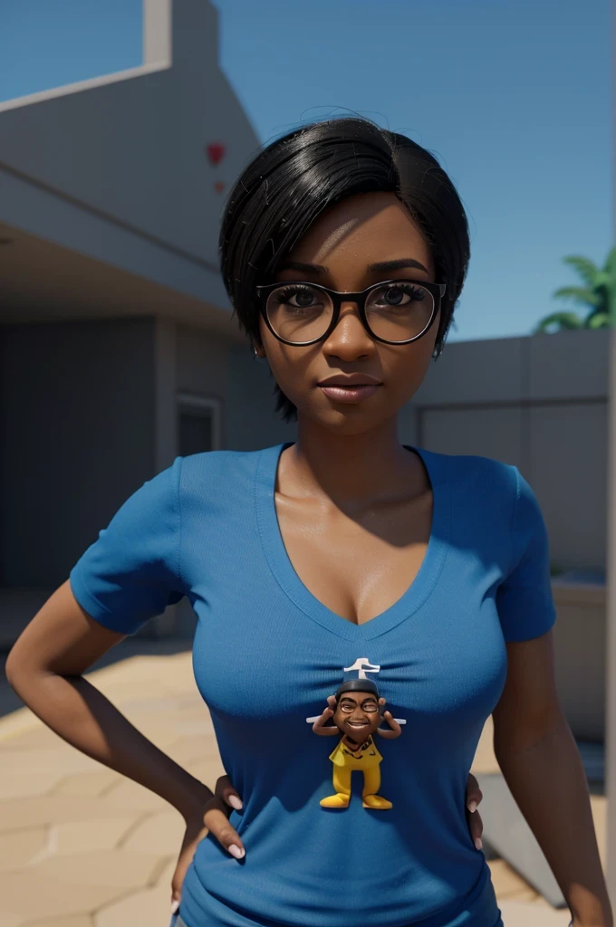 Personagem de desenho animado, a Mozambican man wearing sunglasses and a blue shirt, an animated character with Mozambican features, Character stylized with Mozambican culture, animation style rendering, 3D estilizado, Arnold Maya rendering, Stylized 3D rendering, toon render screenshot, Personagem 3D, Personagem 3D, Stylized 3D rendering, 3D character rendering, personagem de desenho animado, Personagem de close up, Pose de personagem, (Estilo Pixar) (parte mestre:1.2) (Bokeh) (Melhor qualidade) (pele detalhada) (textura detalhada) (8k) (argila) (cinematic lighting) (sharp focus,Senta e vaza a parte superior do corpo