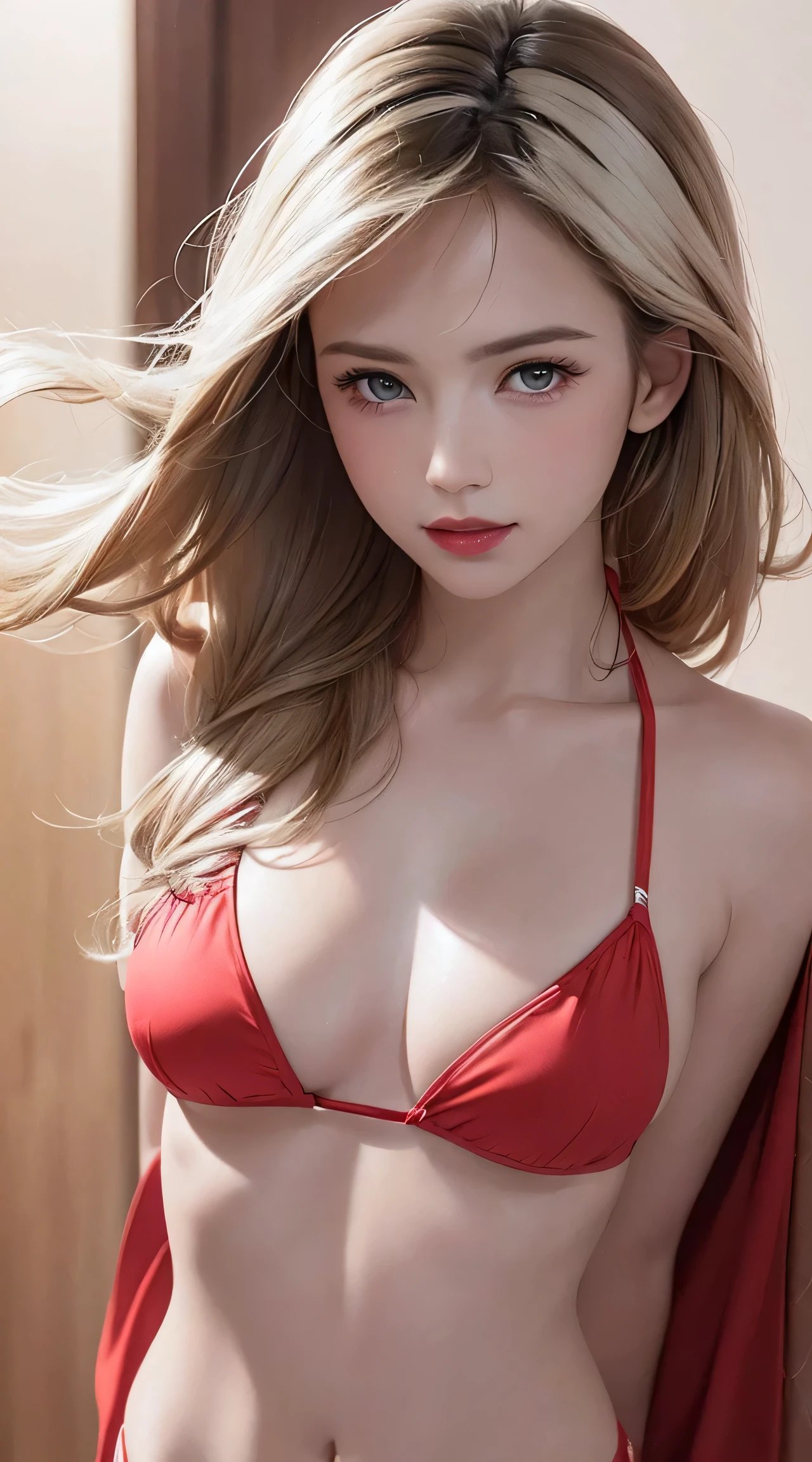 (8K, RAW photo, highest qualityの, masterpiece: 1.2), (realistic, realistic: 1.37), highest quality, ultra high resolution, Light leakage, dynamic lighting, slim and smooth skin, (full body:1.3), (Soft saturation: 1.6), (Fair skin: 1.2), (Glossy skin: 1.1), oily skin, 22 years ago, night, shiny white blonde, well-formed, hair blowing in the wind, (Close-up shot of only the face:1.2), Physically based rendering, from multiple angles, crawl on all fours, The chest is transparent, (small chest:1.2), cleavage, lower chest, (transparent costume:1.3), not wearing a cloak, beautiful eyes,break HA,(8K, RAW photo, highest qualityの, masterpiece: 1.2), (realistic, realistic: 1.37), highest quality, ultra high resolution, concentrated eyes, Light leakage, dynamic lighting, slim and smooth skin, (full body:1.3), (Soft saturation: 1.6), (Fair skin: 1.2), (Glossy skin: 1.1), (oily skin:1.2), 18-year-old, night, outdoor, strong morning light from the front, break, shiny white blonde, well-formed, hair blowing in the wind, (Close-up shot of only the face:1.2), Physically based rendering, from multiple angles, (cute:1.2), beautiful hair waving in the wind, crawl on all fours, The chest is transparent, Full of equipment, thin, transparent, glittering jewels, beautiful figure, It is characterized by its simplicity, break, The amount of hair decreases towards the ends of the hair., beautiful skin without blemishes, (thin and shiny red little bikini:1.2), Glittering lips, the air is clear, shiny white blonde hair, Light comes in from various directions, hair that shines through strong light, (erotic:1.3), (bare chest:1.2), (small breasts:1.2), under the chest, tight waist, narrow shoulders, look at the viewer, Big smile, spring, bathing, It's a very small piece of cloth, thighs thighs thighs, Embarrassed and embarrassed, I put my hand on my chest,it's raining, I'm soaking wet, kiss-shaped lips, smile, look at you
