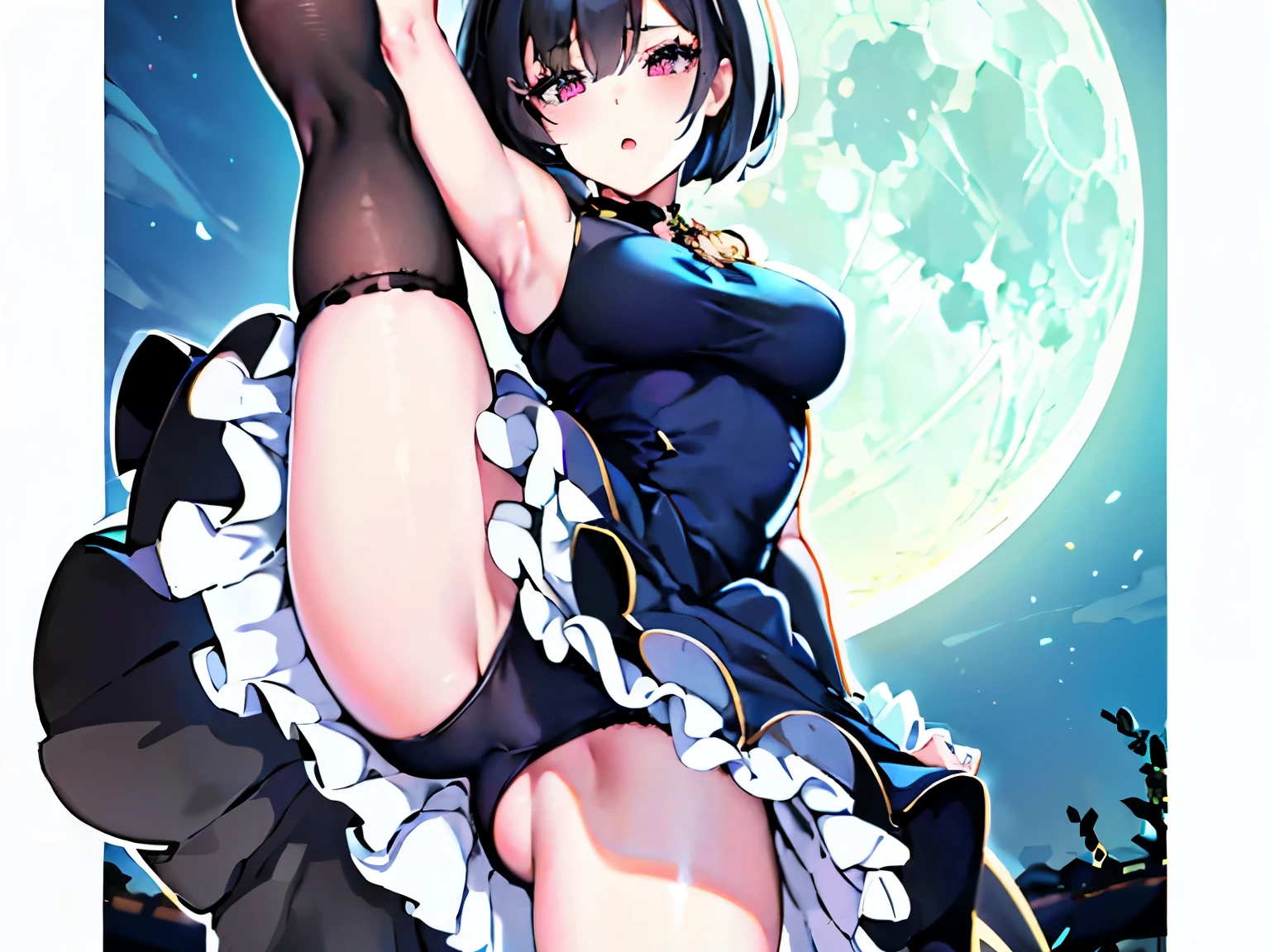 anime girl wearing black and white dress，The background is a full moon, seductive anime girl, Extremely detailed Artgerm, azure lane style, Beautiful charming anime woman, Popular topics on cgstation, Popular topics on artstation pixiv, anime style 4k, night nucleus, Attractive anime girl