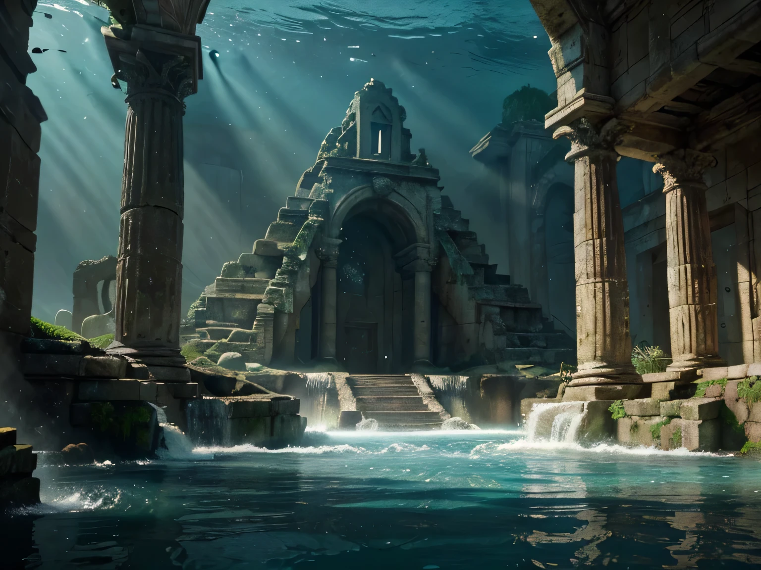 "Subject: Hyper-Realistic Underwater View of the Lost City of Atlantis with Detailed Ruins and Ancient Statues
Description: Prepare to be amazed by a hyper-realistic digital artwork capturing an underwater view of the fabled Lost City of Atlantis. The scene immerses you in the depths of the ocean, revealing the intricate details of the ancient ruins. Every crack, moss-covered stone, and weathered carving is painstakingly rendered to create a sense of authenticity. Amongst the ruins, majestic ancient statues stand tall, their features etched with the passage of time. Sunlight filters through the water, illuminating the scene with a mesmerizing glow and bringing the submerged city to life.
Type of Image: Digital Art
Art Styles: Realism, Fantasy
Art Inspirations: Art Station, Deviantart
Camera: Submersible camera
Shot: Close-up shot
Render Related Information: Ultra-high resolution (12K), hyper-realistic textures, lifelike water effects, meticulous lighting and shadows"