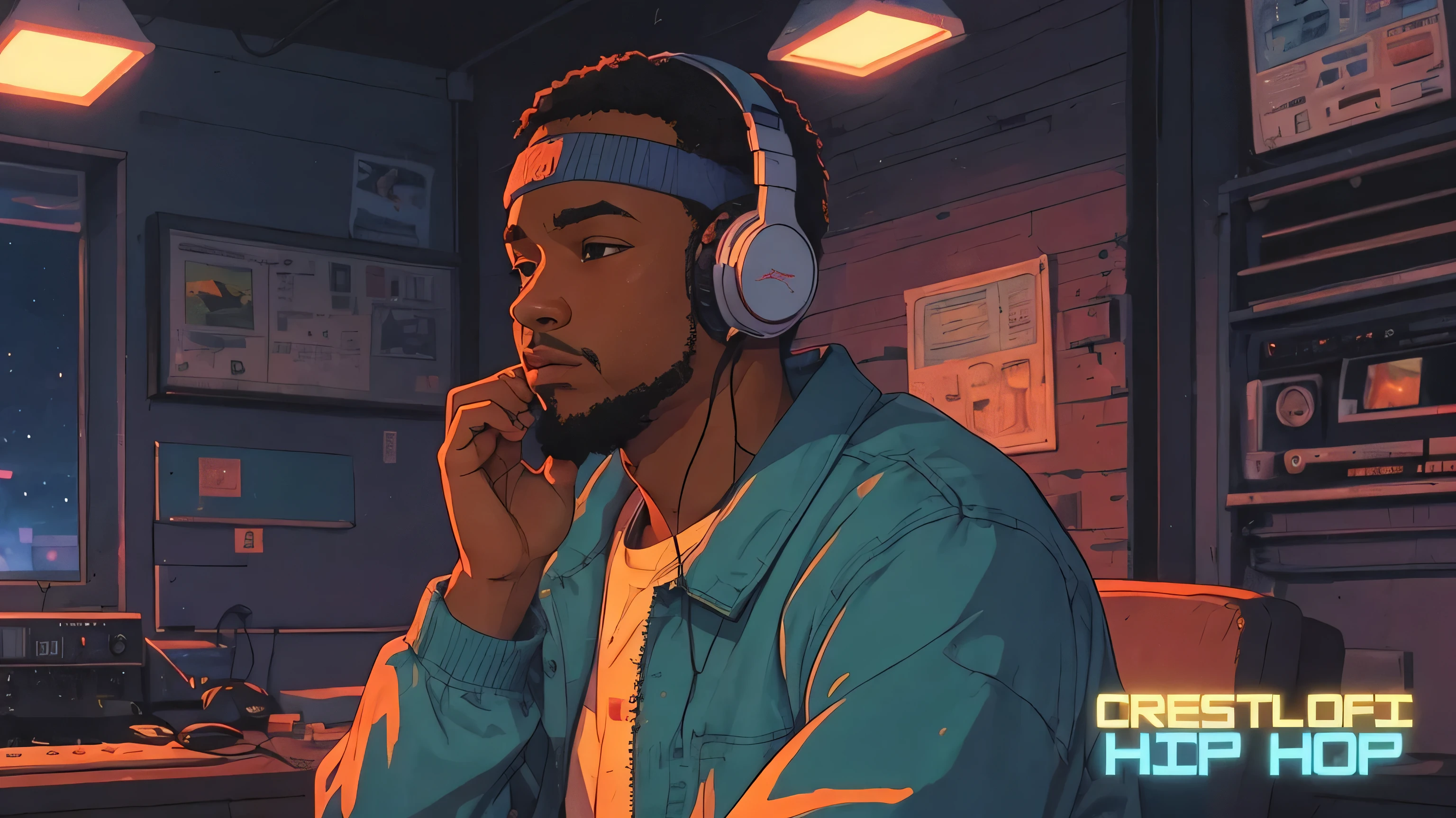 cartoon of a man with headphones sitting in front of a computer, lofi hip hop, lofi artstyle, lofi art, lofi portrait, lo-fi illustration style, chillhop, lofi vibes, inspired by Liam Wong, hip hop aesthetic, lo-fi art, lofi vibe, lofi feel, lofi, lo fi, lofi aesthetic