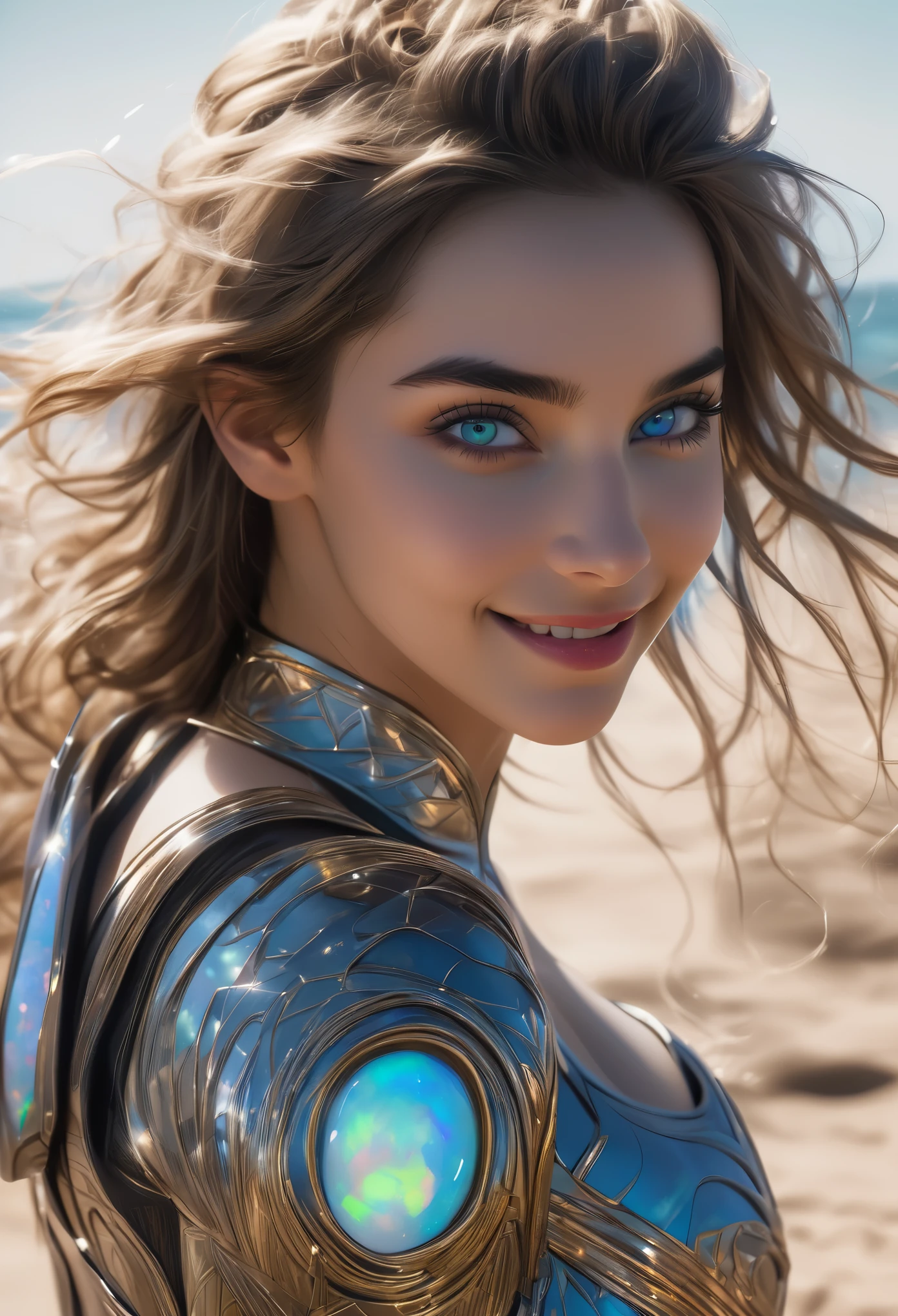 (Best Quality, High Resolution, Masterpiece:1.2), Super Detailed, (Realistic, Photorealistic, Photorealistic: 1.37), (1 beautiful Italian girl with round and large buttocks photographed from behind:1.6), (She is by the lake) (the incredibly beautiful natural scenery:1.3), She is wearing an intricate and beautiful armor with jewelry. She has the most beautiful face in the universe, smiling invitingly at the viewer. (NSFW:1.2), flat chest, beautiful nipples, toned body, (expression of ecstasy: 1.2), from the side, ,  (Sexy and glamorous:1.1), (Coquettish expression: 1.6), (Small breasts with raised areolas:1.6), (Sexy smile: 1.2), (Erotic pose: 1.5), Beautiful and seductive Face, (Ultra detailed skin texture: 1.4), Perfect anatomy, (Beautiful and toned body and abs:1.1), (moist skin: 1.21), (silver Chignon hairstyle:1.36), no makeup, dark circles,  (Thick eyebrows:1.2), (detailed opal eyes:1.4), Beautiful eyes with fine symmetry, (Ultra detailed eyes:1.4), (High resolution eyes:1.1), (Emilia Clarke:0.3) (Emma Watson: 0.3), (Jennifer Connelly: 0.3), (sensual face :1.5), Cyberpunk SF, (Intricate and beautifully designed gauntlet:1.2), Background blur, Foreground blur, Depth of field, (Motion blur:1.1), Complex and colorful biomechanical body suit, (Small breasts: 1.2), transparent breasts, big hips, grasping the breasts, (smiling seductively:1.6)