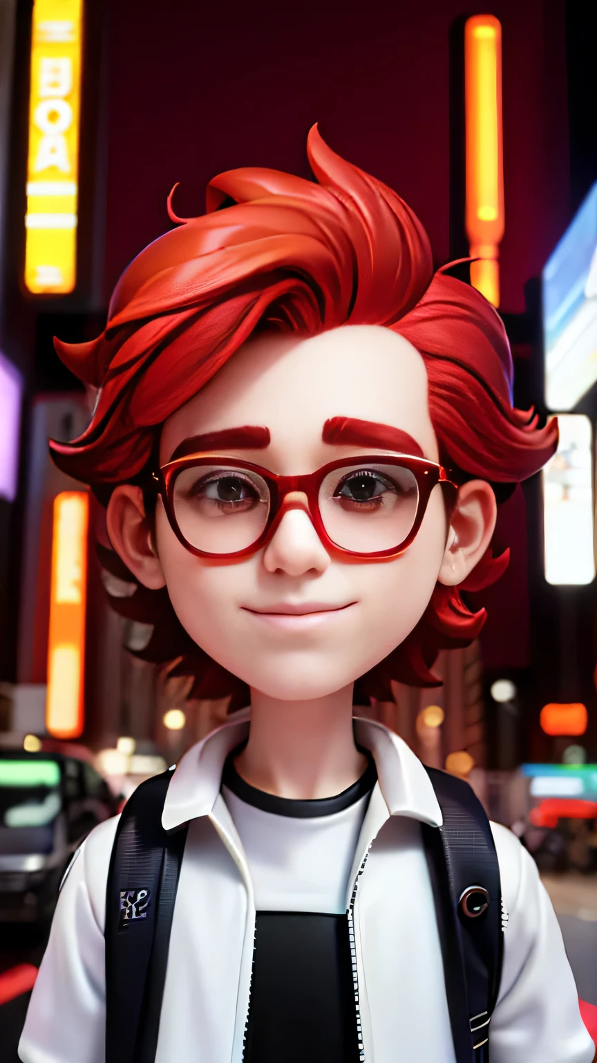 Redhead ager with glasses in New York, corpo inteiro e jaqueta de basquete.