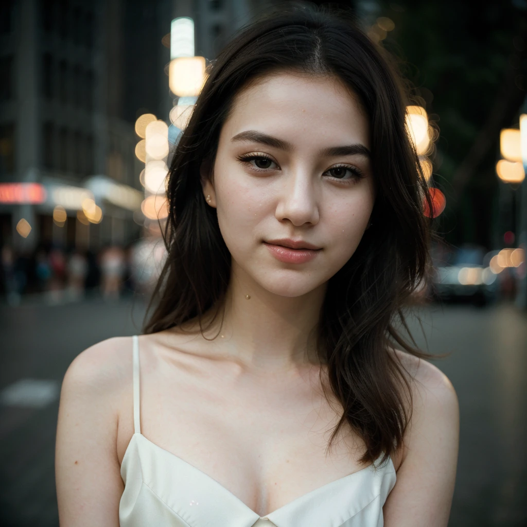 (best quality,4k,8k,highres,masterpiece:1.2),ultra-detailed,(realistic,photorealistic,photo-realistic:1.37),polaroid photo,night photo,photo of 24 y.o beautiful Korean woman,pale skin,bokeh,motion blur,feminine beauty,dark hair,captivating smile,mysterious look,stylish fashion,long flowing dress,gentle breeze,cityscape background,soft lighting,dreamy atmosphere,vintage filter,timeless elegance,dainty posture,subtle makeup,sparkling eyes,delicate features,sophisticated charm,graceful pose,vibrant colors,nailed eyebrows,perfectly-manicured nails,lens flare,romantic ambiance,glowing streetlights,whimsical flair,artistic composition,ethereal beauty,serene expression,alluring gaze ,magical moment