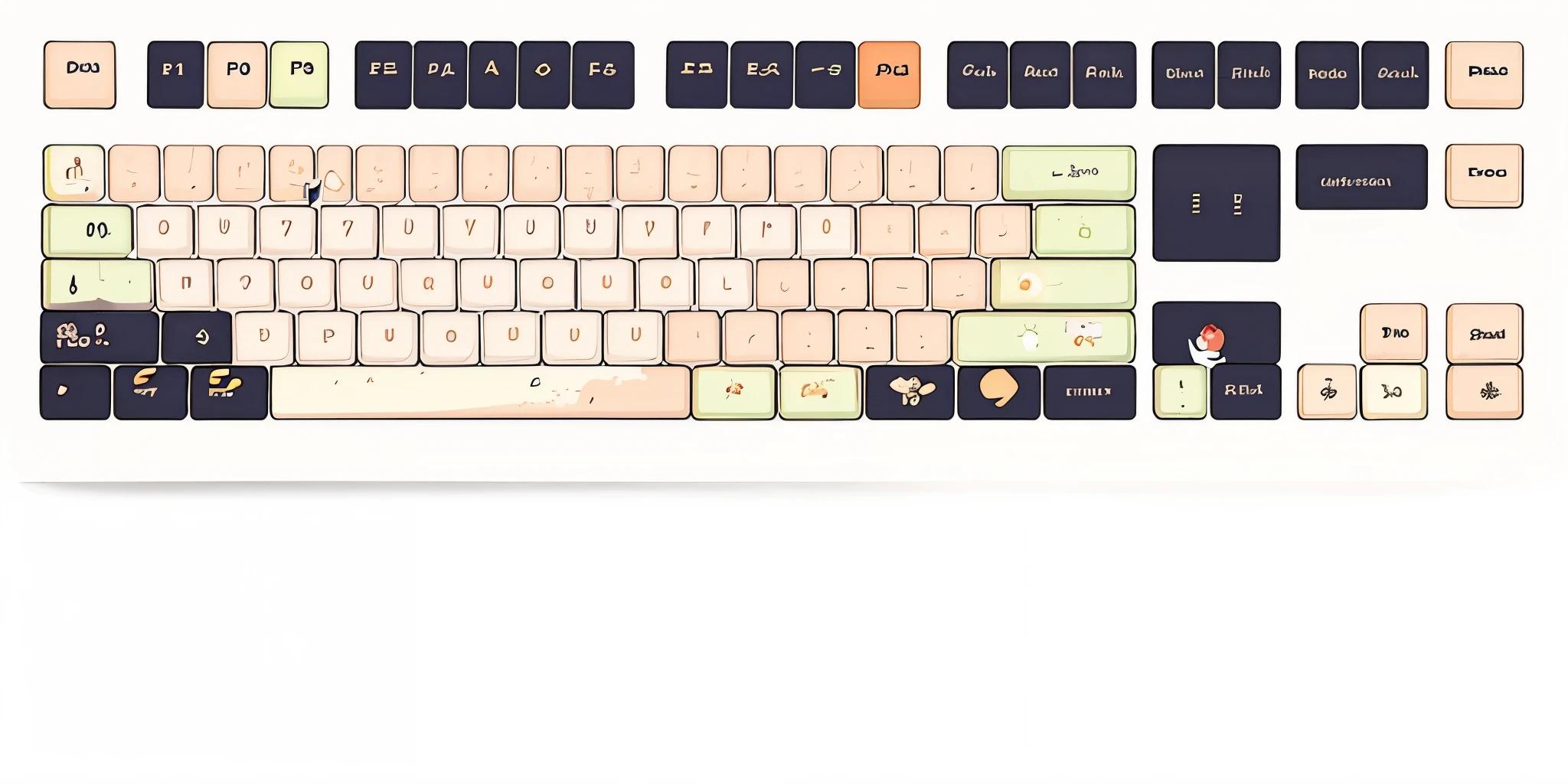 (masterpiece, best quality:1.2), Keycap design, 104 keys, keyboard, graphic design, masterpiece, best quality, best resolution, HD details