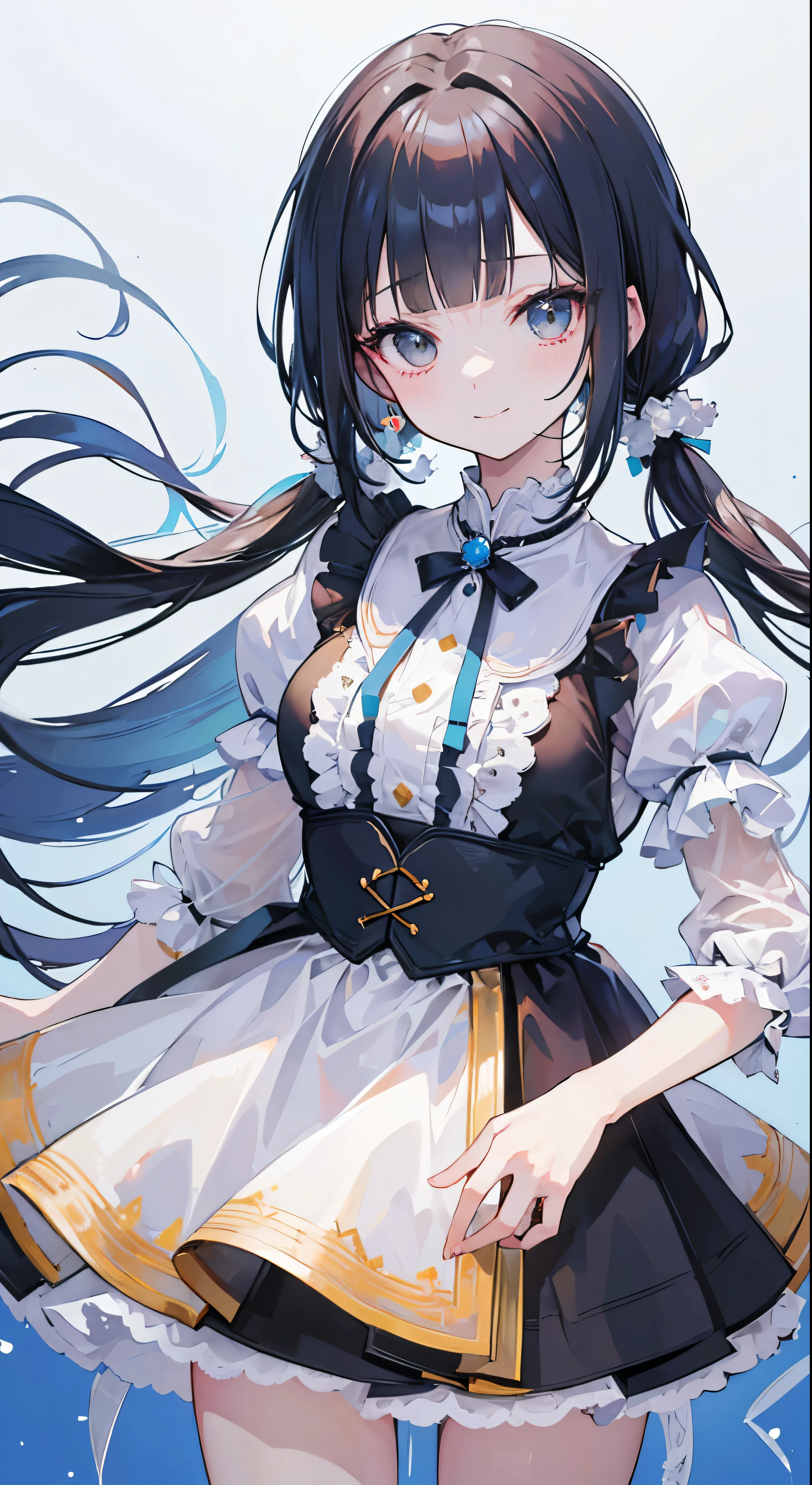 ((masterpiece,highest quality))、Only One Woman, Low pigtail,dull bangs,princess cut,smile,delicate hands,anime,figure,Two dimensions,beautiful girl,remove extra arms,remove extra legs,remove extra fingers,clothes of other colors,same hairstyle,same hair color,idol clothes