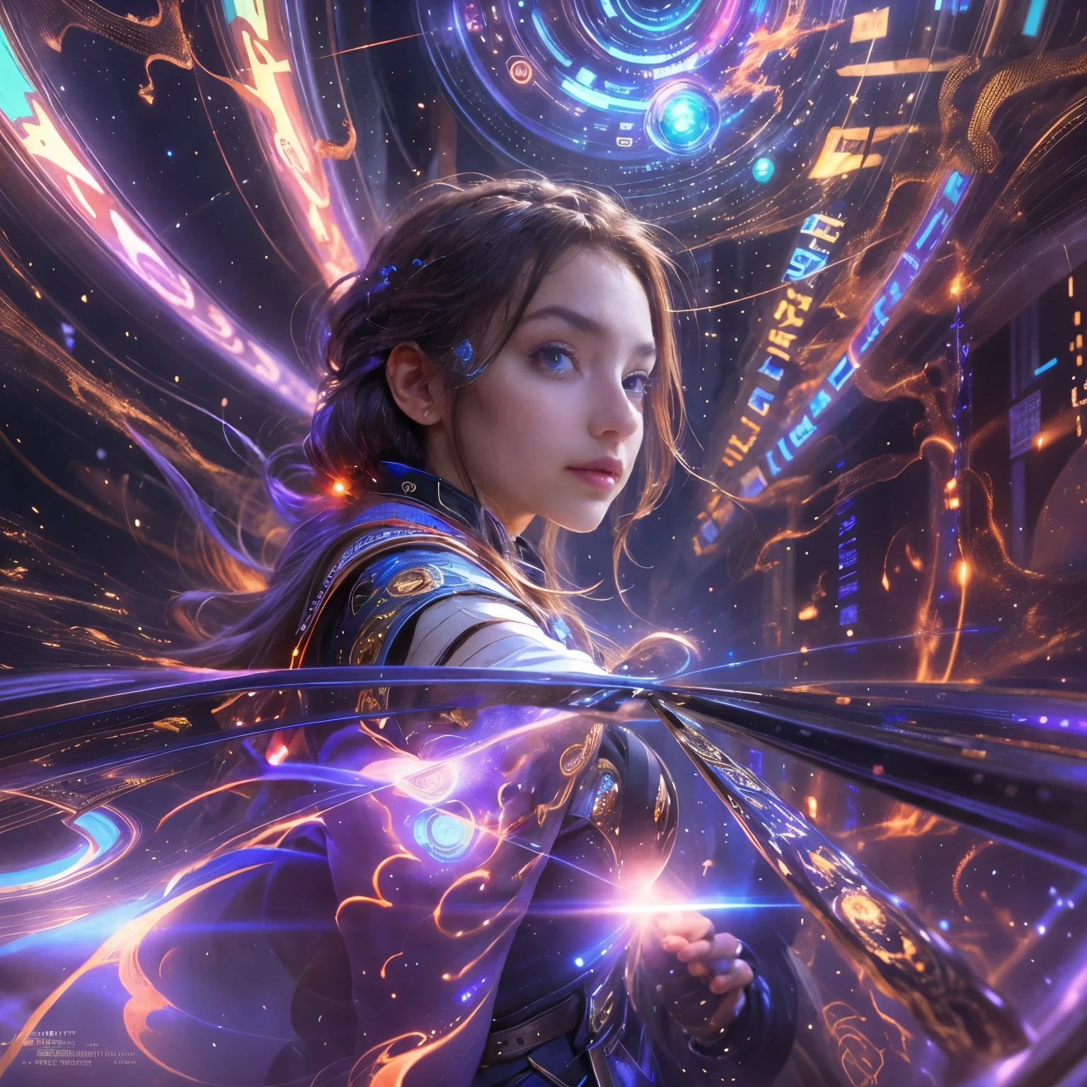 (highest quality,4k,8K,High resolution,masterpiece:1.2),Super detailed,(realistic,photorealistic,photo-realistic:1.37),Equipped with time travel device,time leap,beautiful girl,A stunning depiction of time and space,retro futuristic costumes,mysterious atmosphere,glowing device,fantastic background,subtle shine,mysterious beauty,sparkling eyes,Breathtaking moments,graceful movements,captivating gaze,blurry surroundings,bending time,shimmering colors,vivid colors,epic adventure,unforgettable journey,infinite possibilities,The Marvel of Technology,invisible dimensions,uncover the secret,exhilarating leap,frozen moment,Unfathomable future,dynamic composition,untold story,reveal the mystery,time capsule,solve the past,Crossing boundaries,Unlimited imagination,revealing the truth,Unleash your power,unpredictable development,time continuum. Beautiful eyes with fine symmetry, (Ultra detailed eyes:1.4), (High resolution eyes:1.1),
