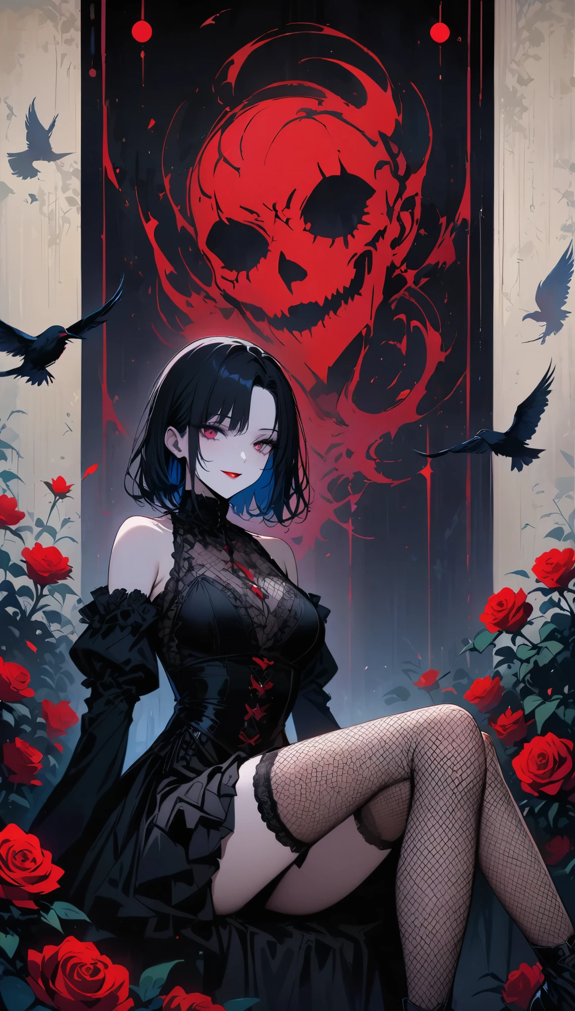 恐怖惊悚movie poster, masterpiece, best quality, 一个穿着Gothic式舞会礼服的女精灵,lace, embroidery , Pale skin, fishnet stockings, (Bauhaus, shape, Wire, Abstract:1.1) Gothic, Vintage horror, movie poster, 1940s, (masterpiece, best quality) 8k wallpaper, Very detailed,