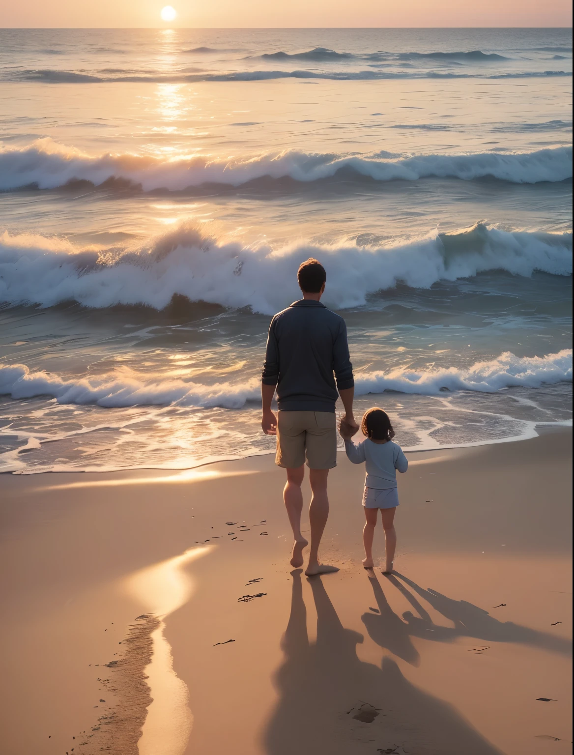 A family of four walks hand in hand on the sandy beach by the sea in the evening towards sunset.、smile


"(setting):(best quality),(masterpiece),(detailed),(ultra detailed),(insanely detailed),(ultra-quality),(highly detailed),(FHD)"
