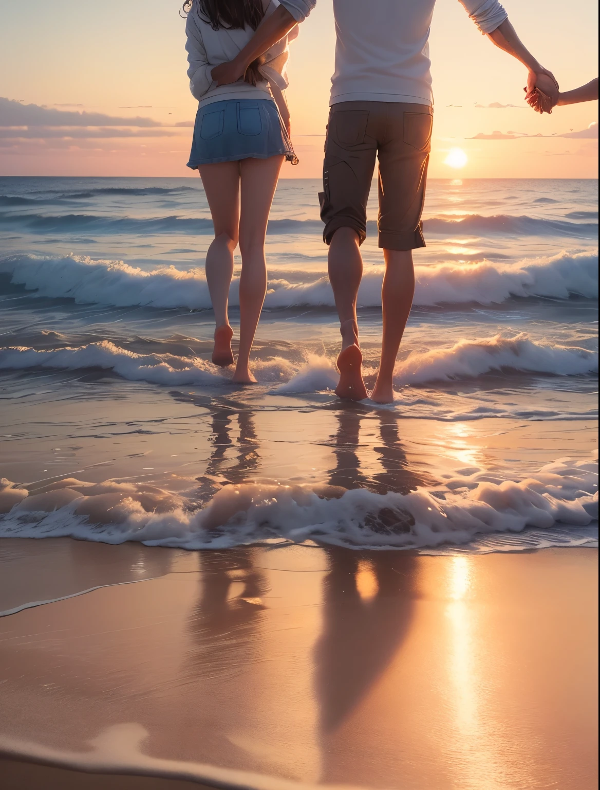 A family of four walks hand in hand on the sandy beach by the sea in the evening towards sunset.、smile
"(setting):(best quality),(masterpiece),(detailed),(ultra detailed),(insanely detailed),(ultra-quality),(highly detailed),(FHD)"
