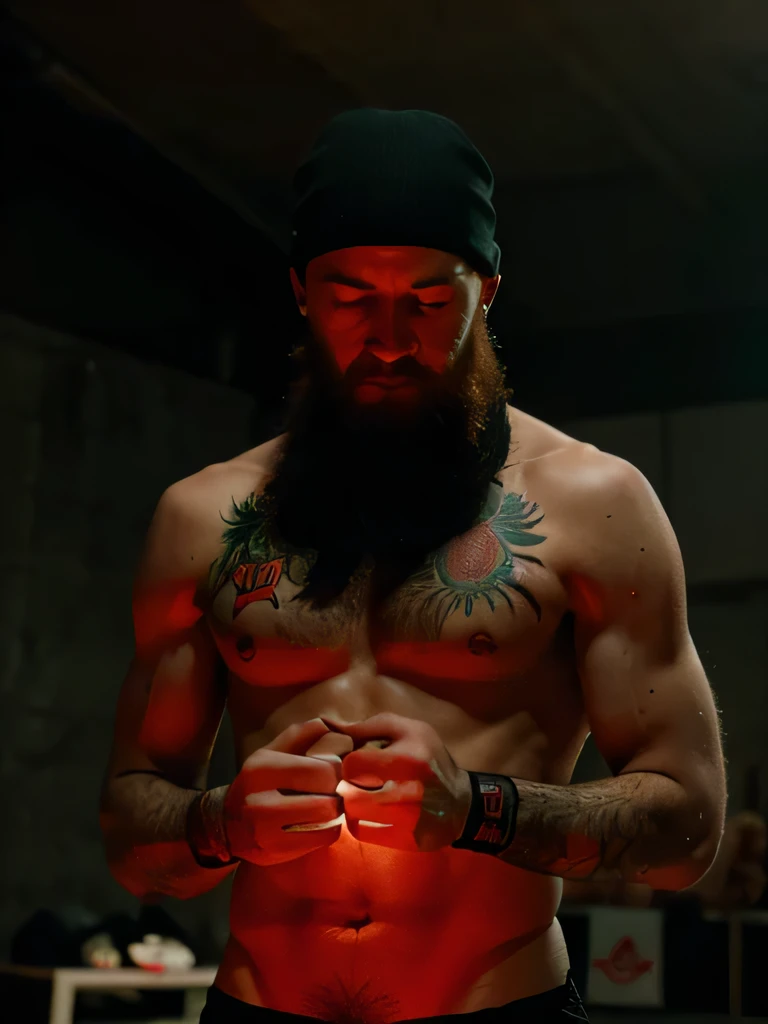 Homem Conor McGregor, lutando de mma ,5th grade has fashion, neon red blood on arms, Afiado, Querer, smoke and fire.