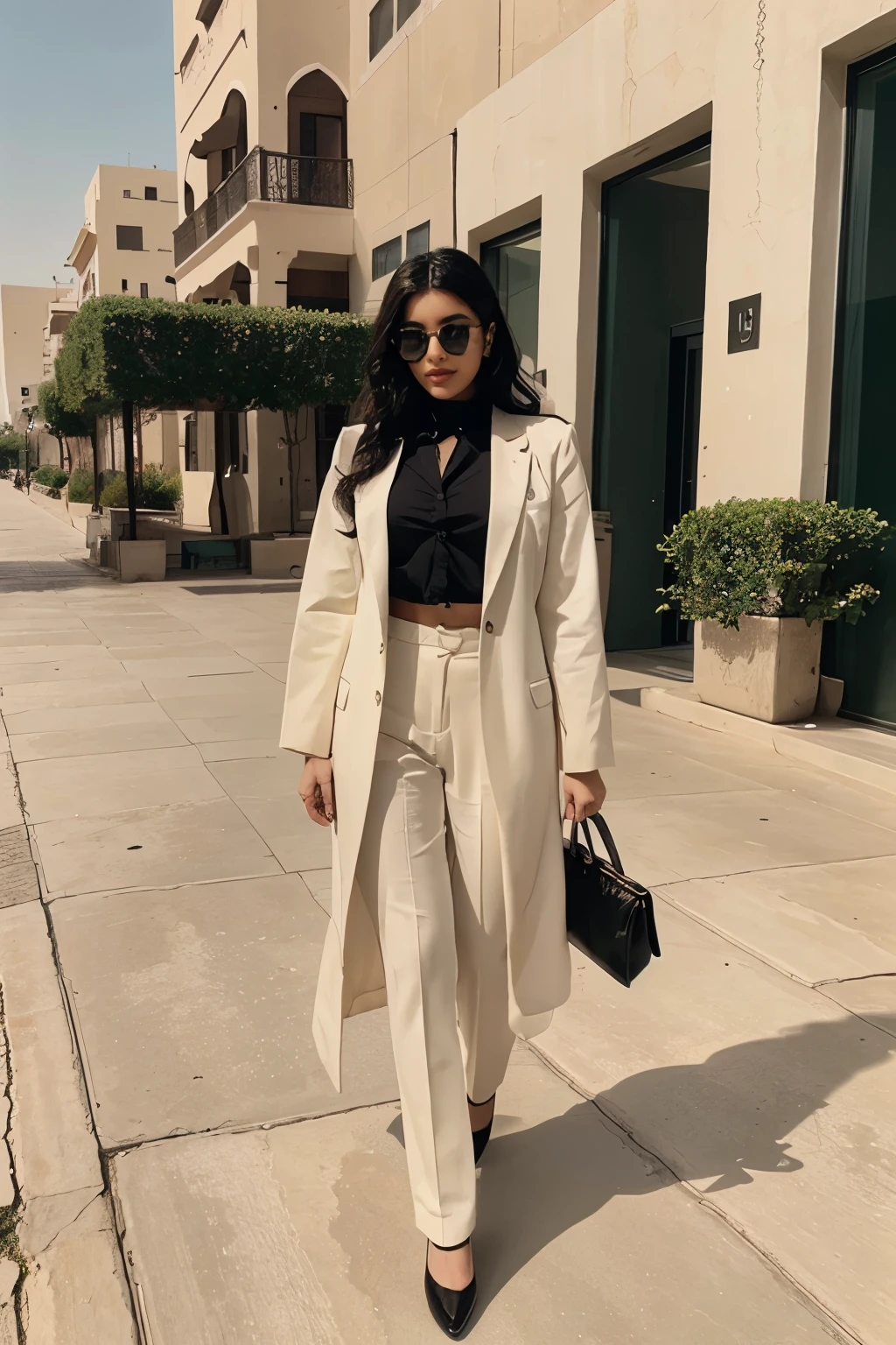 a beautiful saudi woman in saudi, wearing a suit as an influencer and shes 23 old