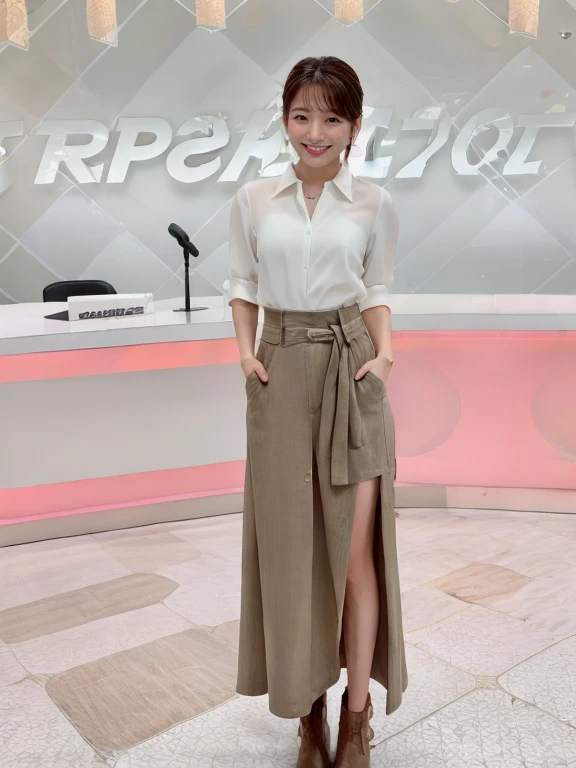 masterpiece,1girl, Race Queen,cropped tops,short skirt,thigh boots,platform footwear,very short hair,pixie cut
