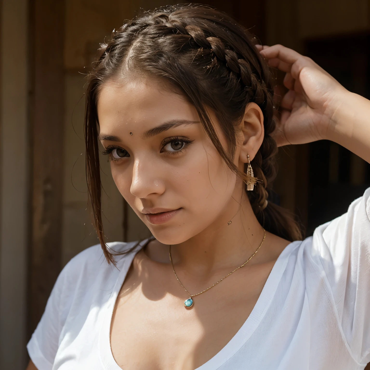 Chica morena con trenzas y un pircing en la ceja