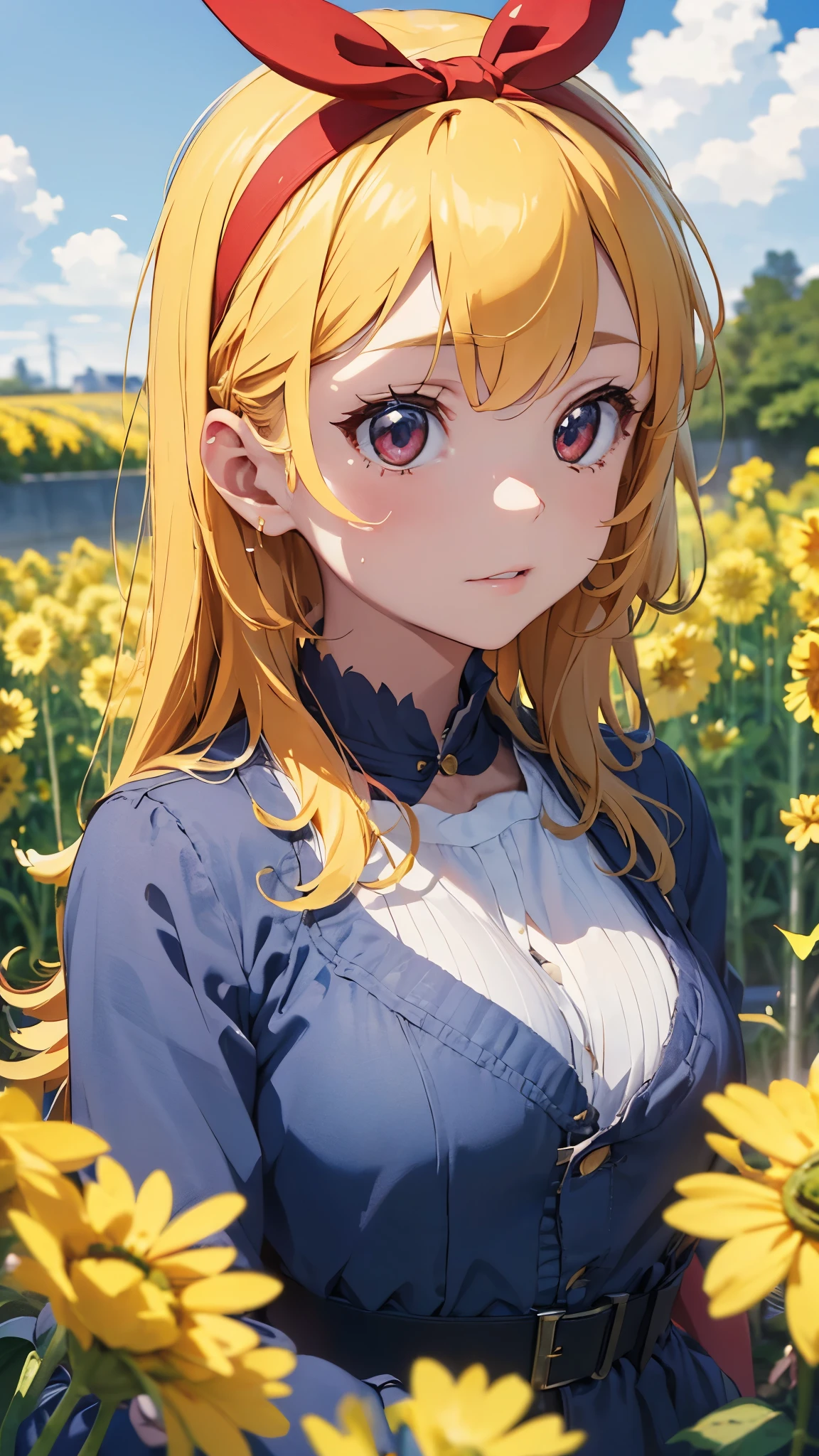 (RED Ribbon on HAIRband:1.2),Blonde HAIR,(masterpiece, best quality, highly detailed, ultra detailed, high resolution, absurdres, 4K, 8K:1.2), (official art, incredibly fine illustration, extremely detailed CG, detailed background, cinematic lighting, dynamic angle, perfect hands, detailed shiny skin, detailed hair, detailed eyes)(extremely awesome detailed pretty  face,beauty face)(extremely detailed)(Three-dimensional depiction)
BREAK, ((canola flowers, cherry blossoms)){(large grounds, canola flowers, cherry blossoms in full bloom, beautiful woman wearing a one-piece dress)},8k, high resolution, absurd, employed, delicately composed, detailed, exquisitely detailed, bold composition, cinematic angles, dynamic angles, top quality, masterpiece,