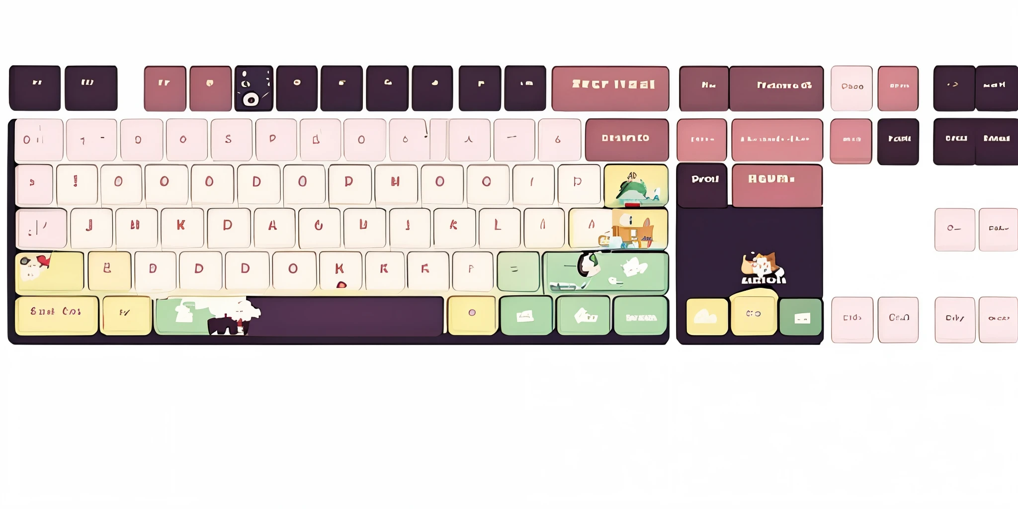 (masterpiece, best quality:1.2), Keycap design, 104 keys, keyboard, graphic design, masterpiece, best quality, best resolution, HD details