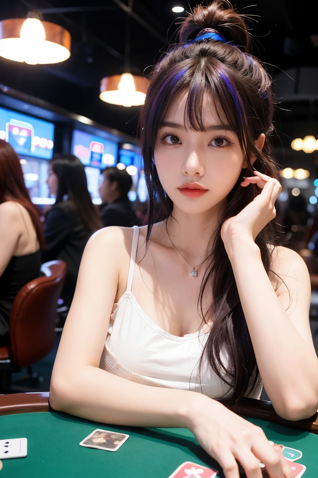 - Tina is of medium build with bright hair and vivid eyes.
- Her fashion style is casual yet exudes professionalism.
- At the poker table, she appears calm with a focused demeanor and shows decisiveness through her expressions.